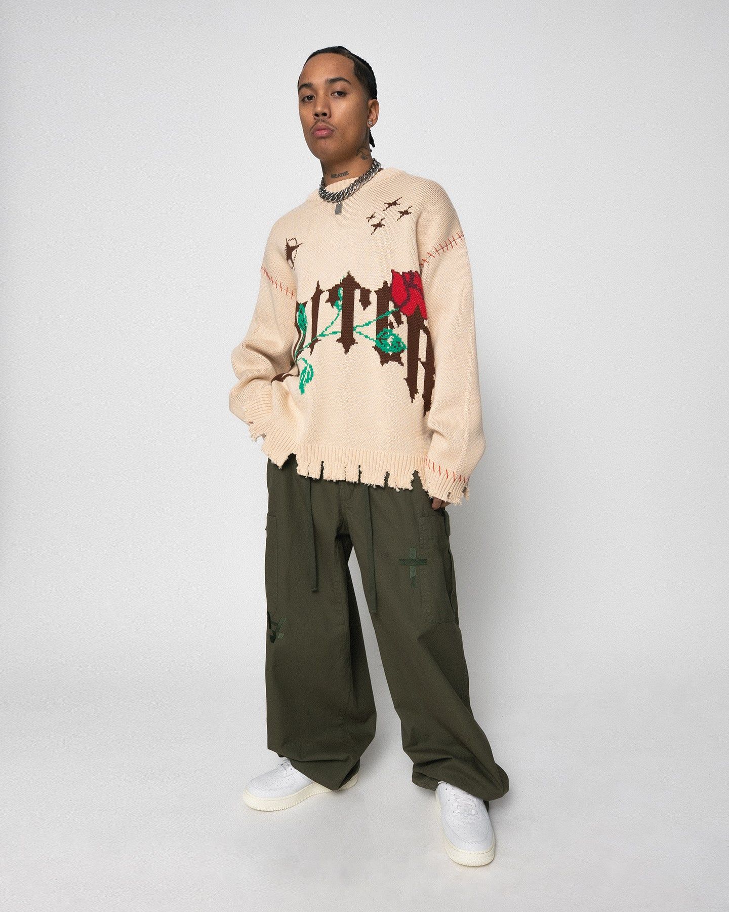 Loiter Fable Distressed Knit Sweater Stone sold by Culture Kings product image thumbnail 2