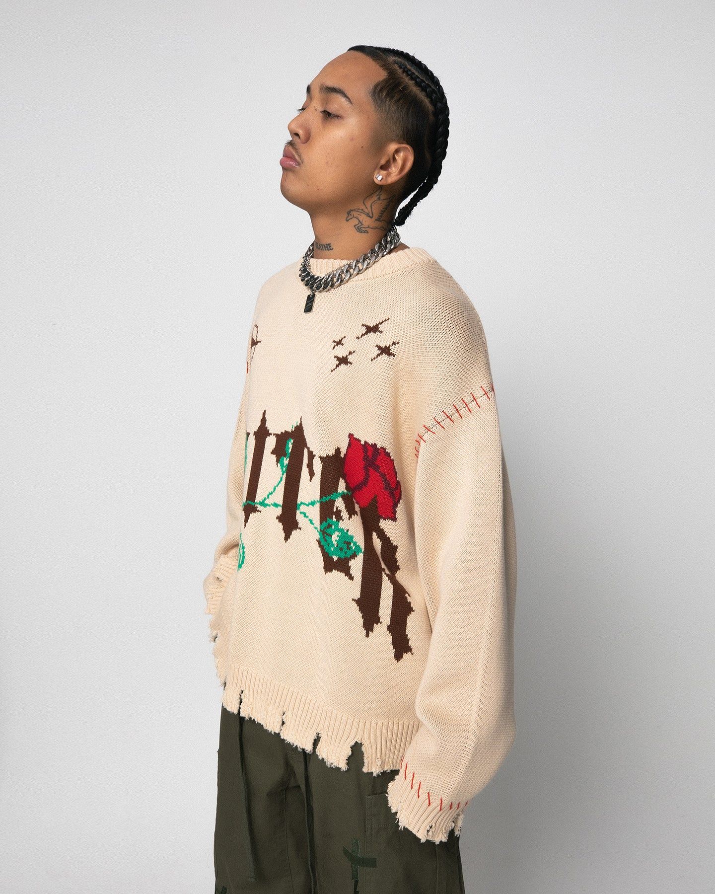 Loiter Fable Distressed Knit Sweater Stone sold by Culture Kings product image thumbnail 3