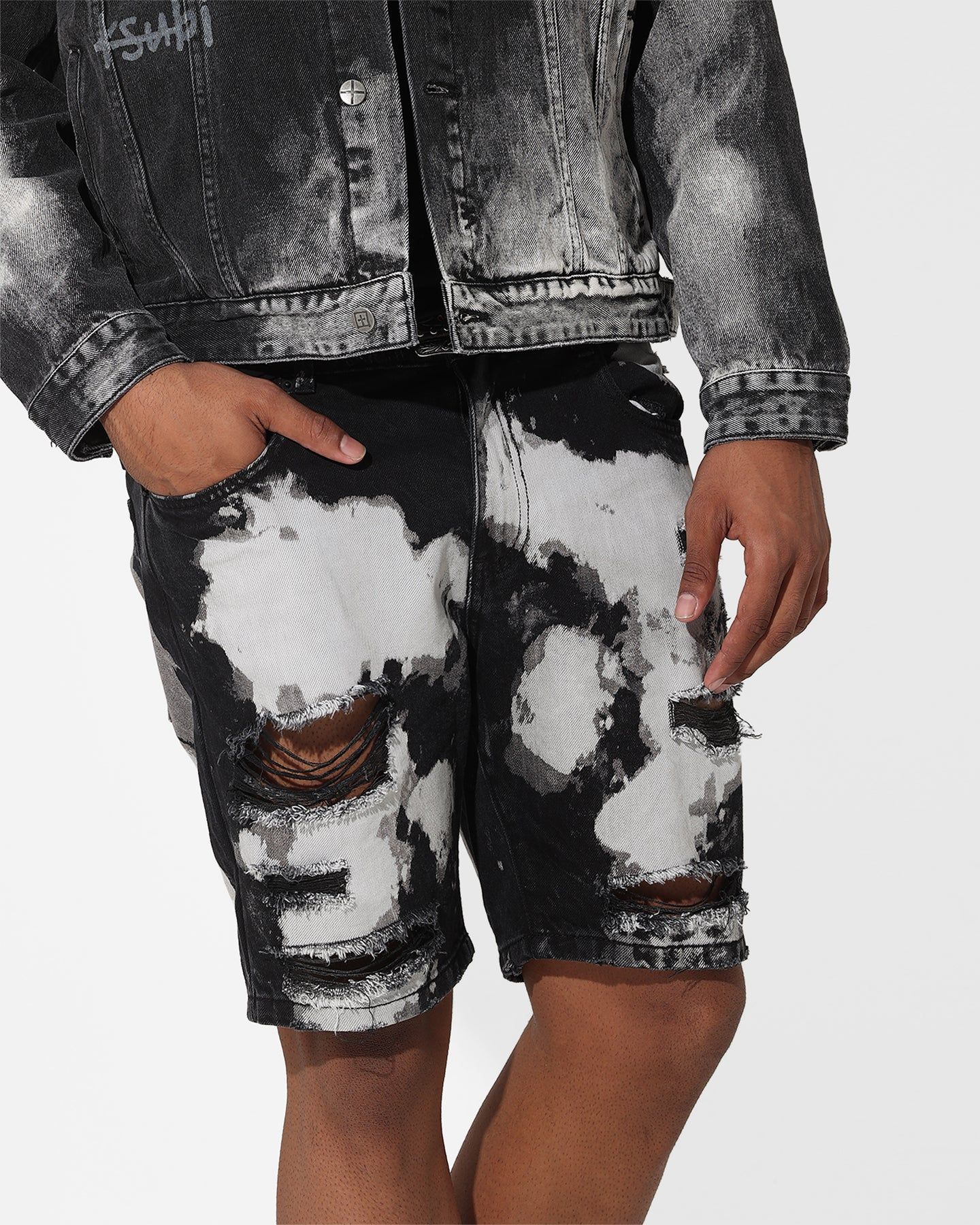 Saint Morta Splat Destroyer Denim Shorts Black/Grey sold by Culture Kings product image thumbnail 3