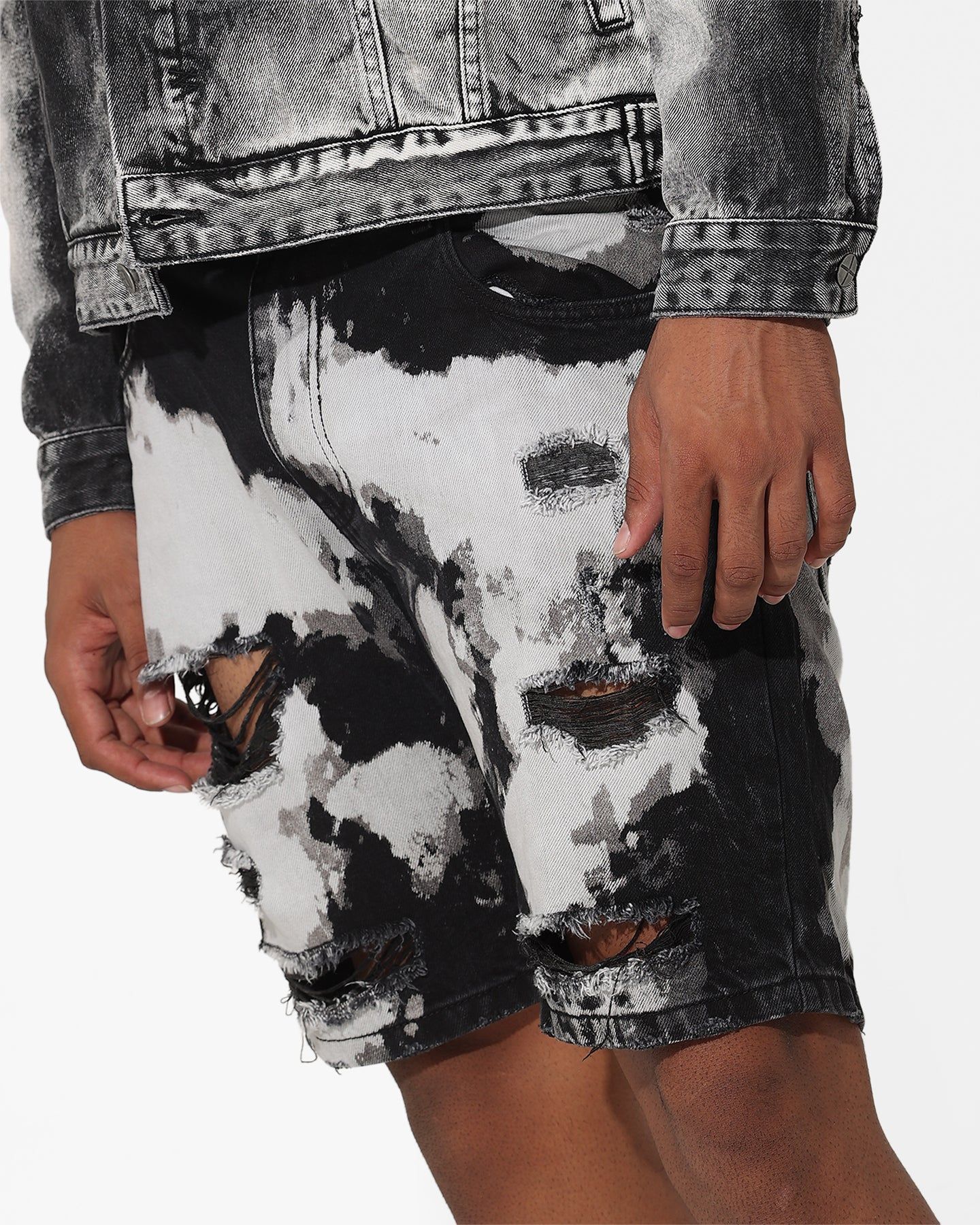 Saint Morta Splat Destroyer Denim Shorts Black/Grey sold by Culture Kings product image thumbnail 4