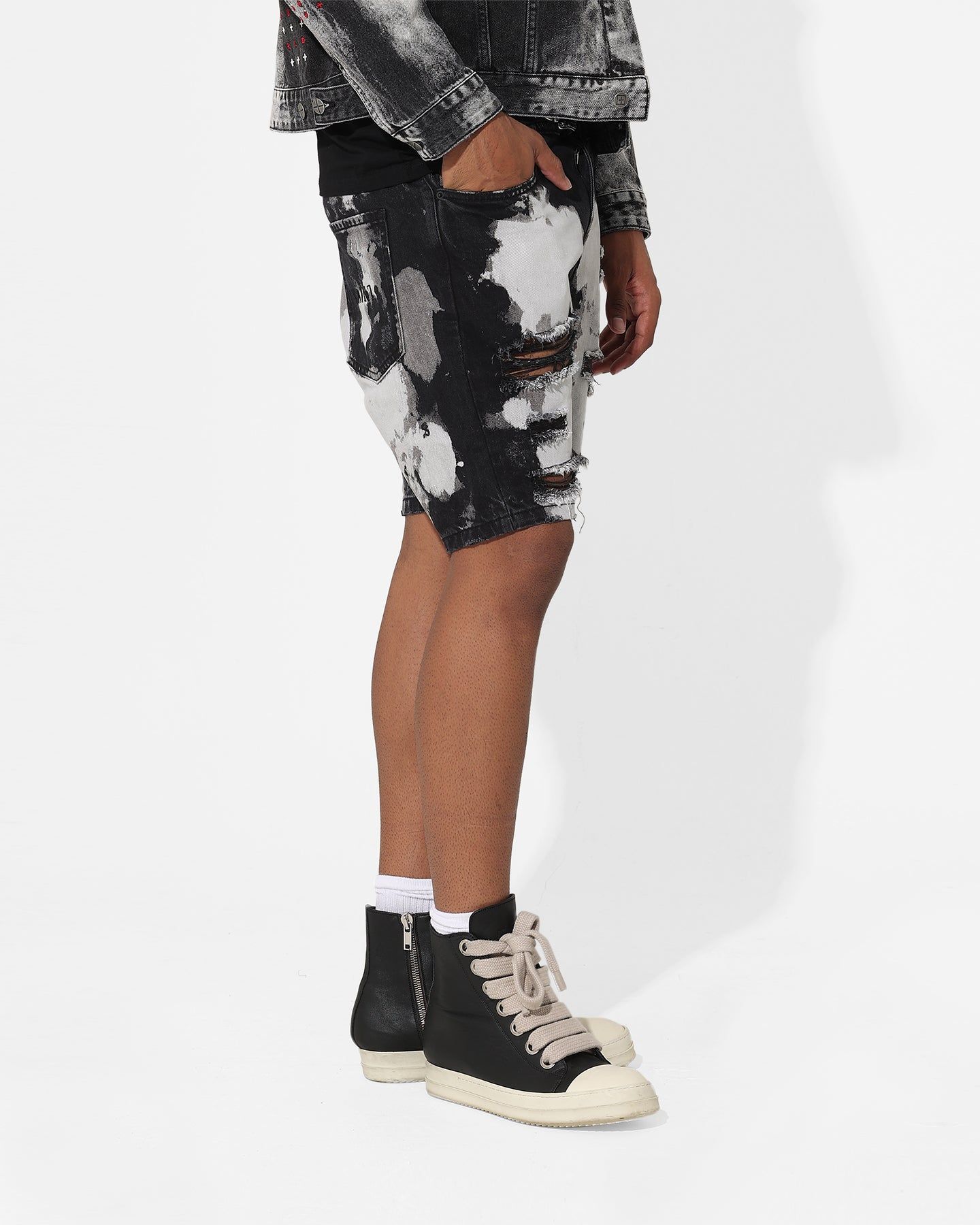 Saint Morta Splat Destroyer Denim Shorts Black/Grey sold by Culture Kings product image thumbnail 5