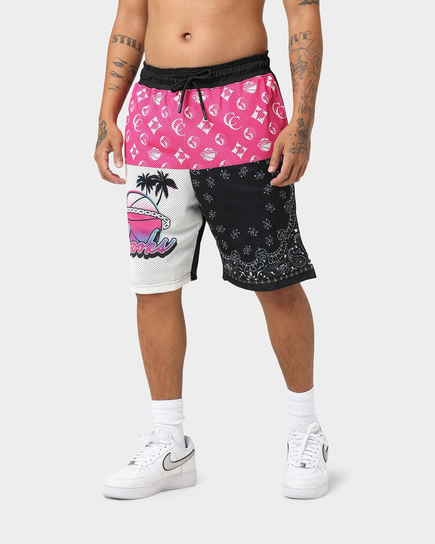 Crooks & Castles Miami Sportek Shorts Pink/Black sold by Culture Kings