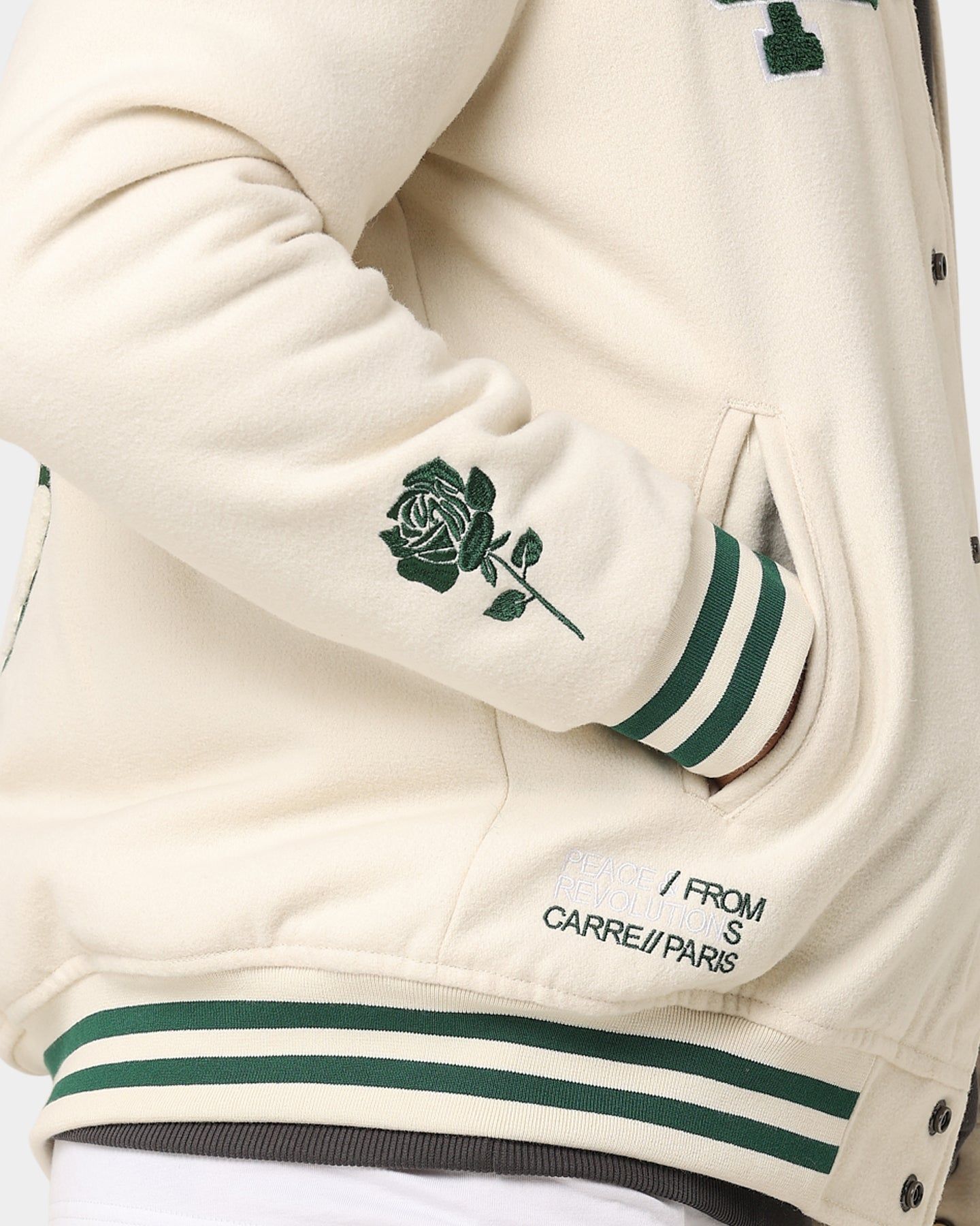 Carre Peace Varsity Jacket Off White/Green sold by Culture Kings product image thumbnail 11