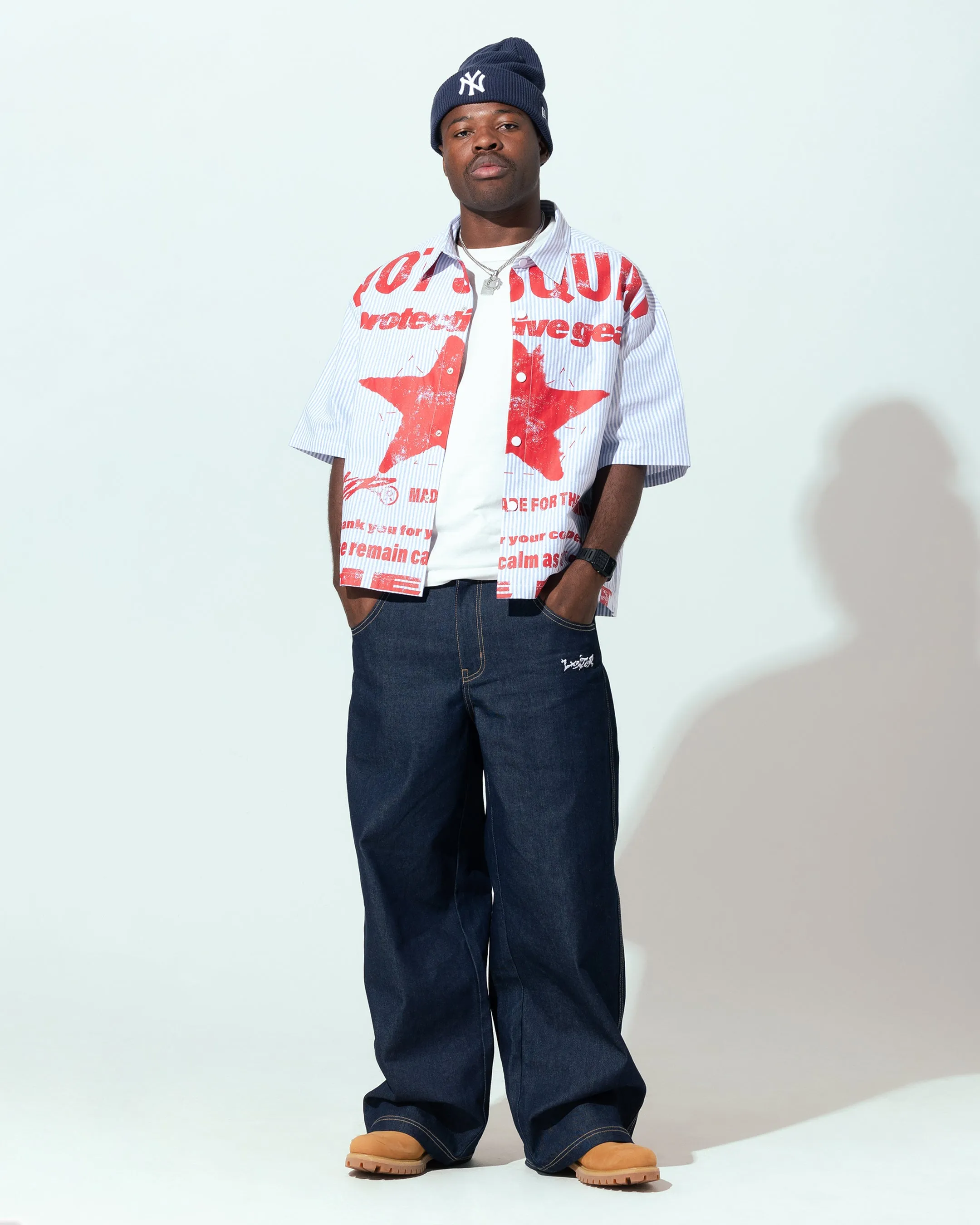 Loiter Riot Squad Button Up T-Shirt Blue Pin Stripe sold by Culture Kings product image thumbnail 3