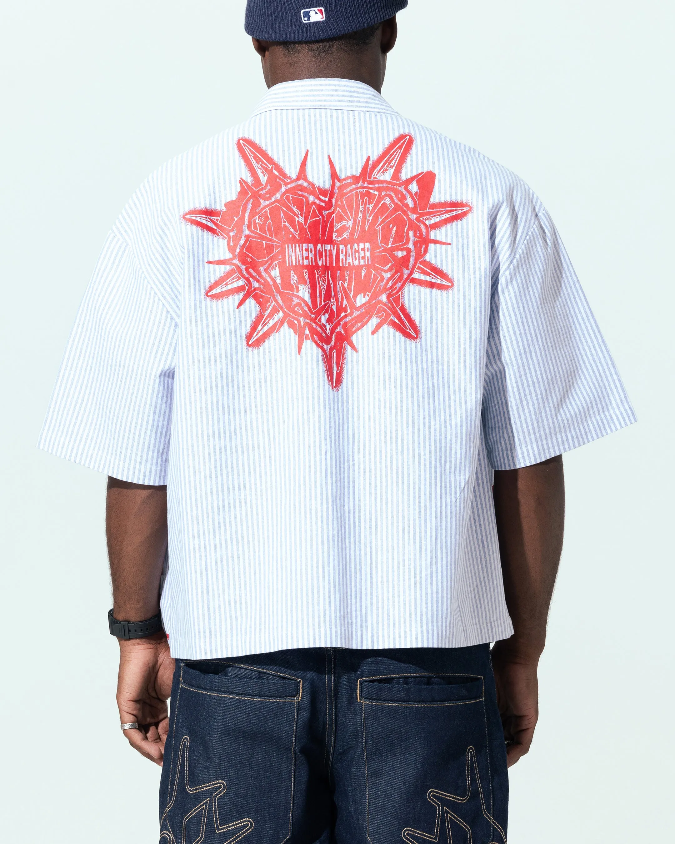 Loiter Riot Squad Button Up T-Shirt Blue Pin Stripe sold by Culture Kings product image thumbnail 2