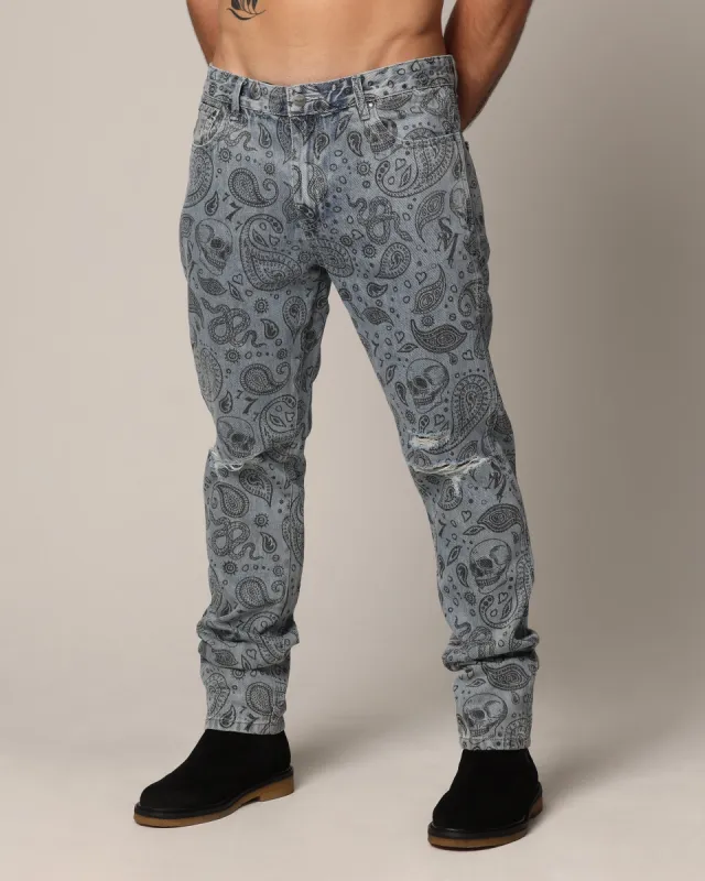 Saint Morta Paisley Skulls Jeans Stone Wash Blue sold by Culture Kings