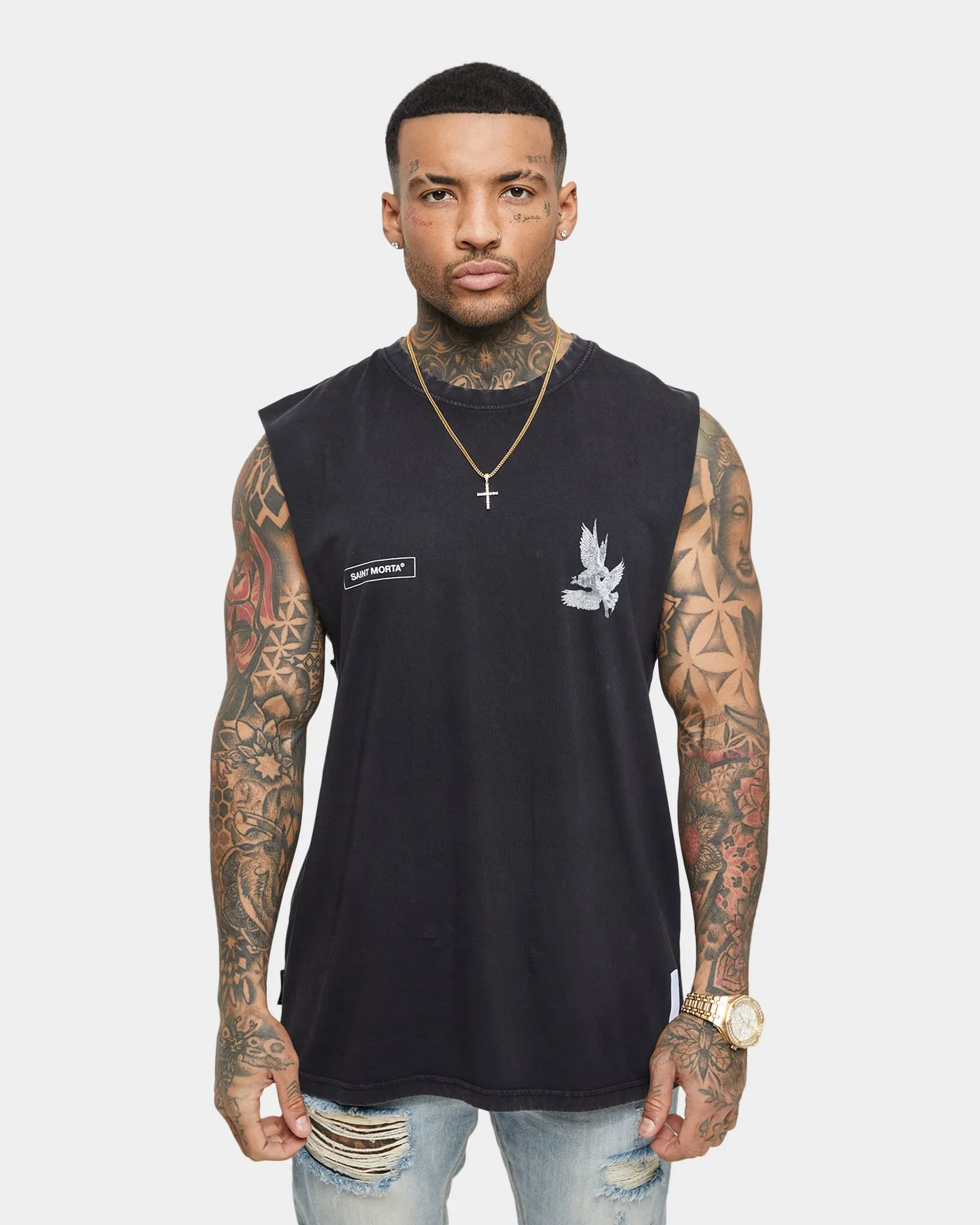 Saint Morta Doves Vintage Muscle T-Shirt Aged Black sold by Culture Kings product image thumbnail 3