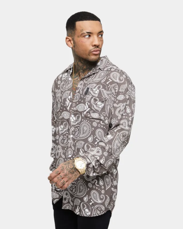 Saint Morta Paisley Skulls Long Sleeve Button Up Shirt Vintage Brown made by Culture Kings