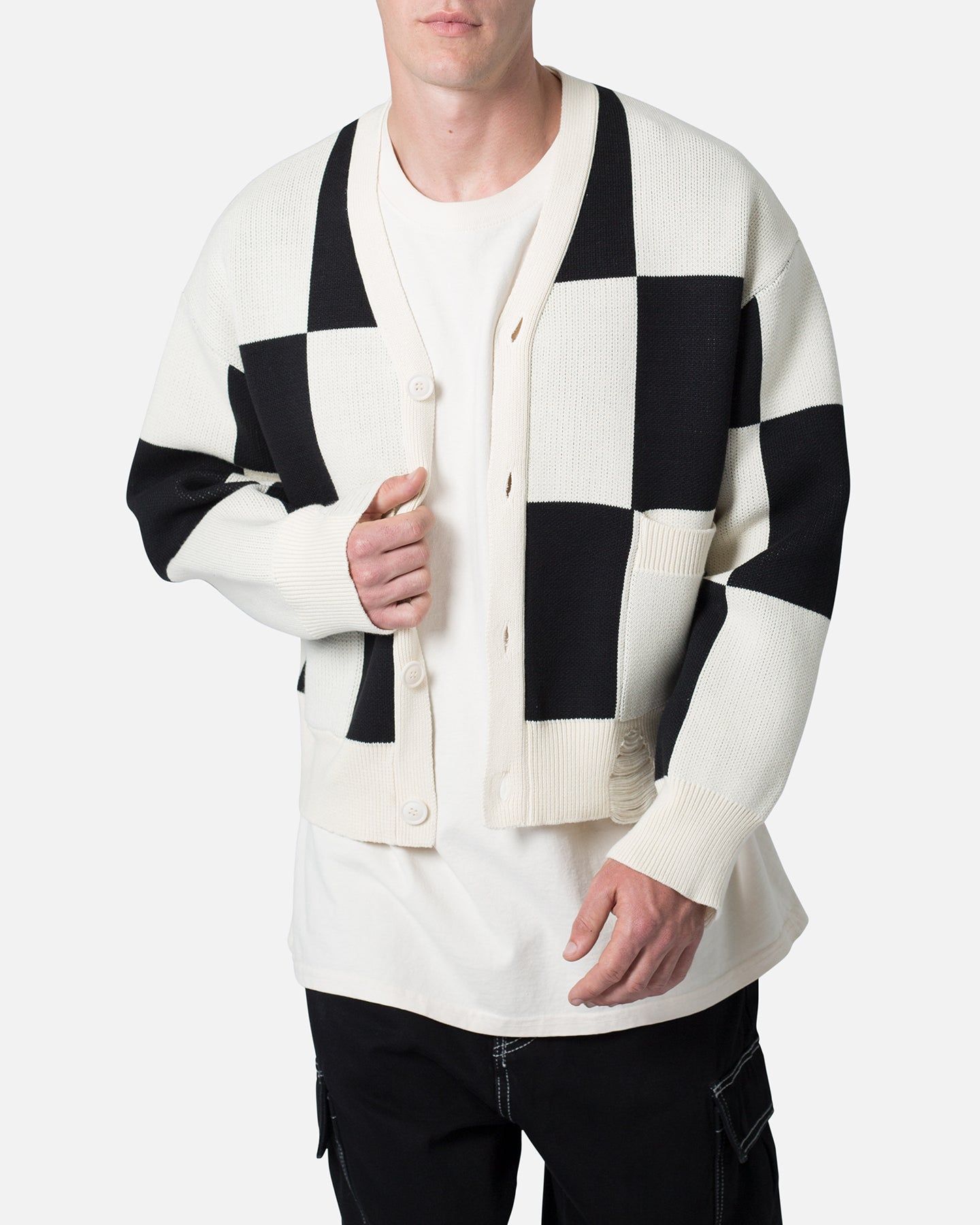 MNML Checkered Cardigan Sweater Black/White sold by Culture Kings product image thumbnail 5
