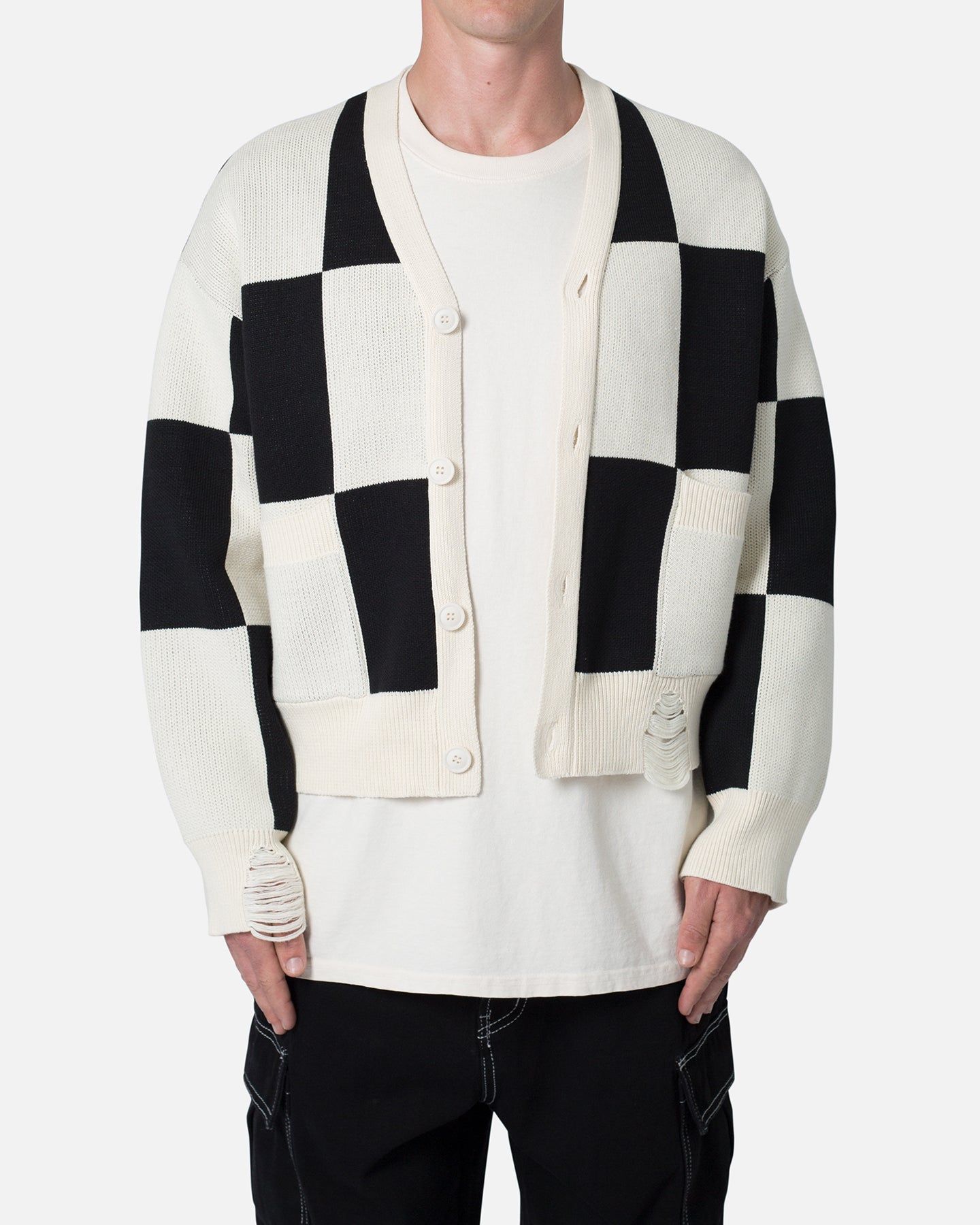 MNML Checkered Cardigan Sweater Black/White sold by Culture Kings
