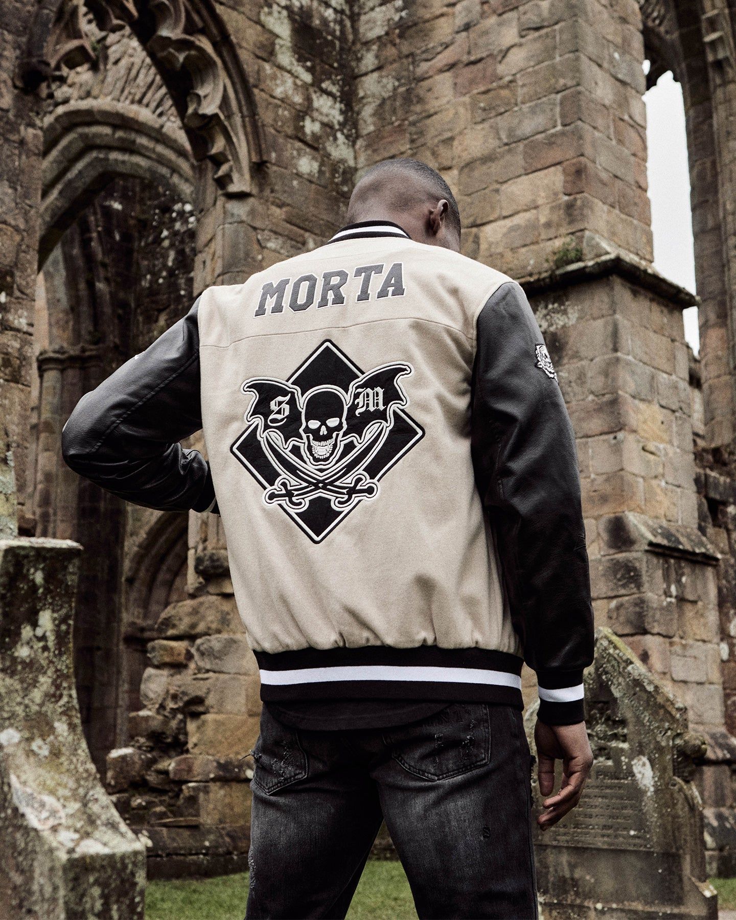 Saint Morta Graveyard Varsity Jacket Stone/Black sold by Culture Kings