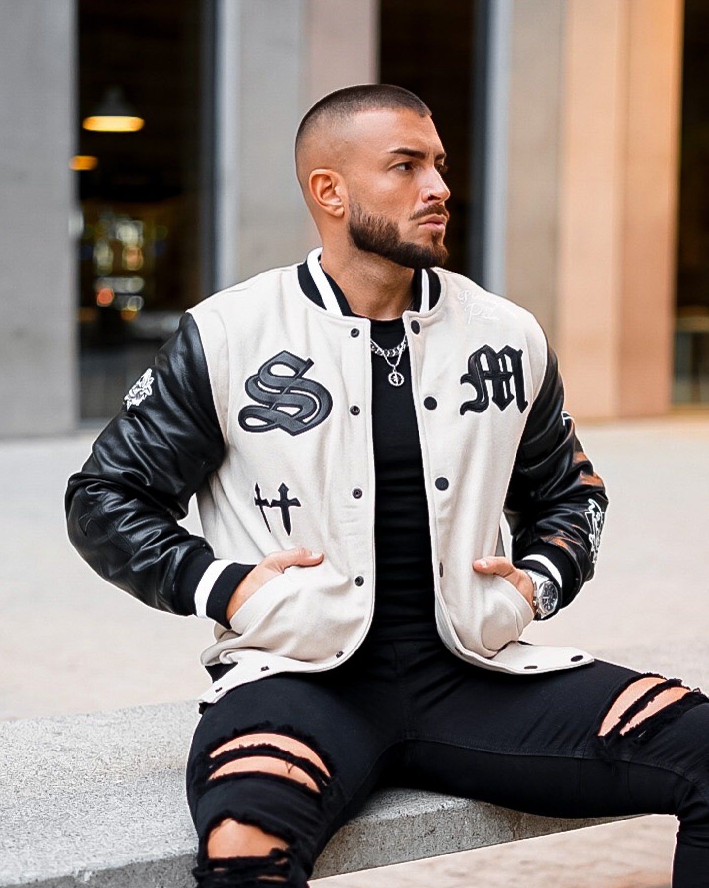 Saint Morta Graveyard Varsity Jacket Stone/Black sold by Culture Kings product image thumbnail 3