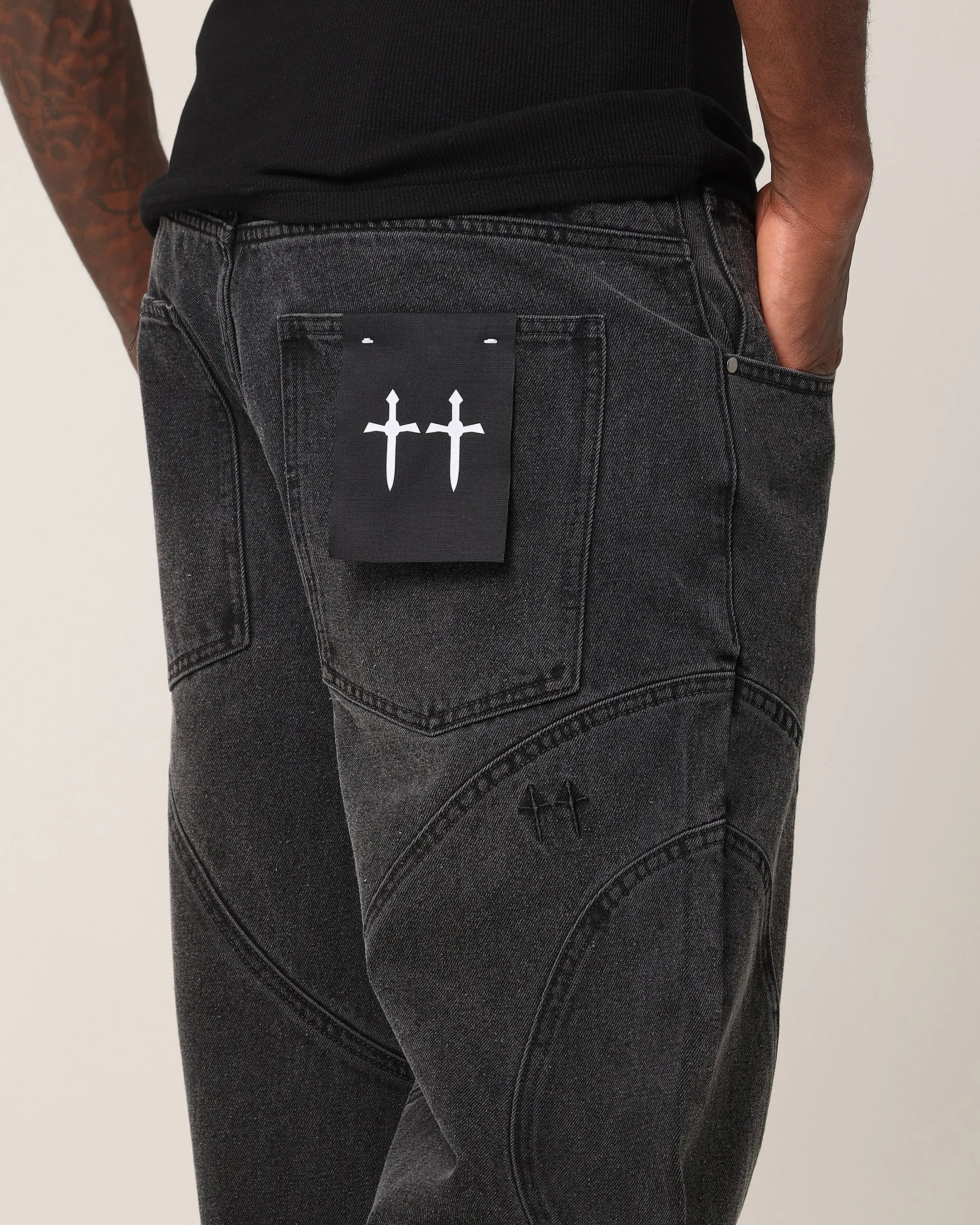 Saint Morta Onyx Panelled Amplus Jeans Black Wash sold by Culture Kings product image thumbnail 3
