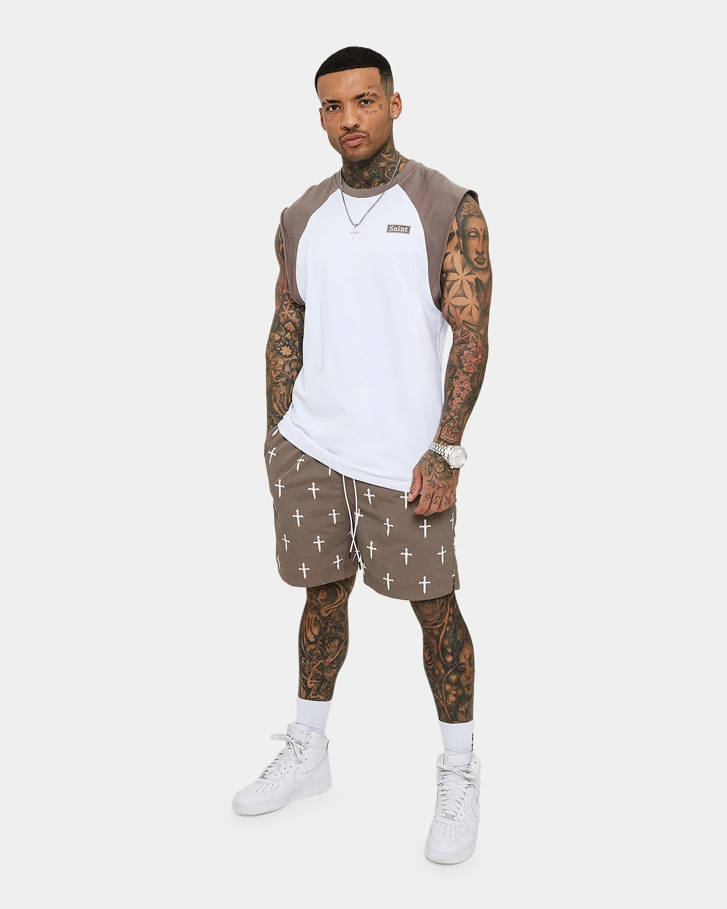 Saint Morta Numeraire Raglan Muscle T-Shirt Dark Brown/White sold by Culture Kings product image thumbnail 4