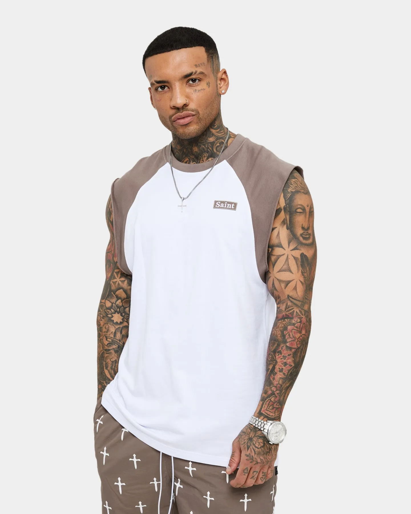 Saint Morta Numeraire Raglan Muscle T-Shirt Dark Brown/White sold by Culture Kings product image thumbnail 2