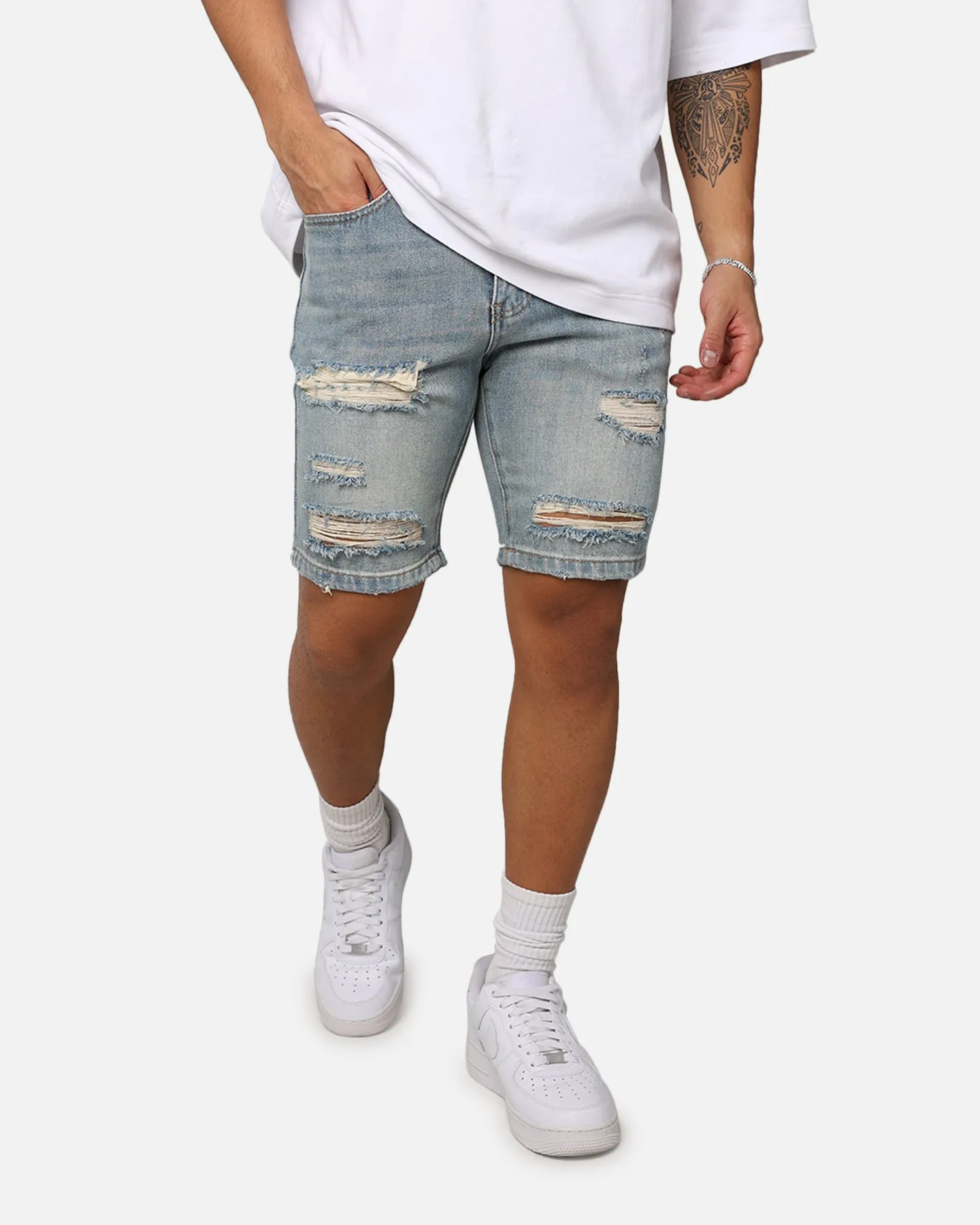 Saint Morta Destroyer Distressed Shorts Vintage Blue sold by Culture Kings