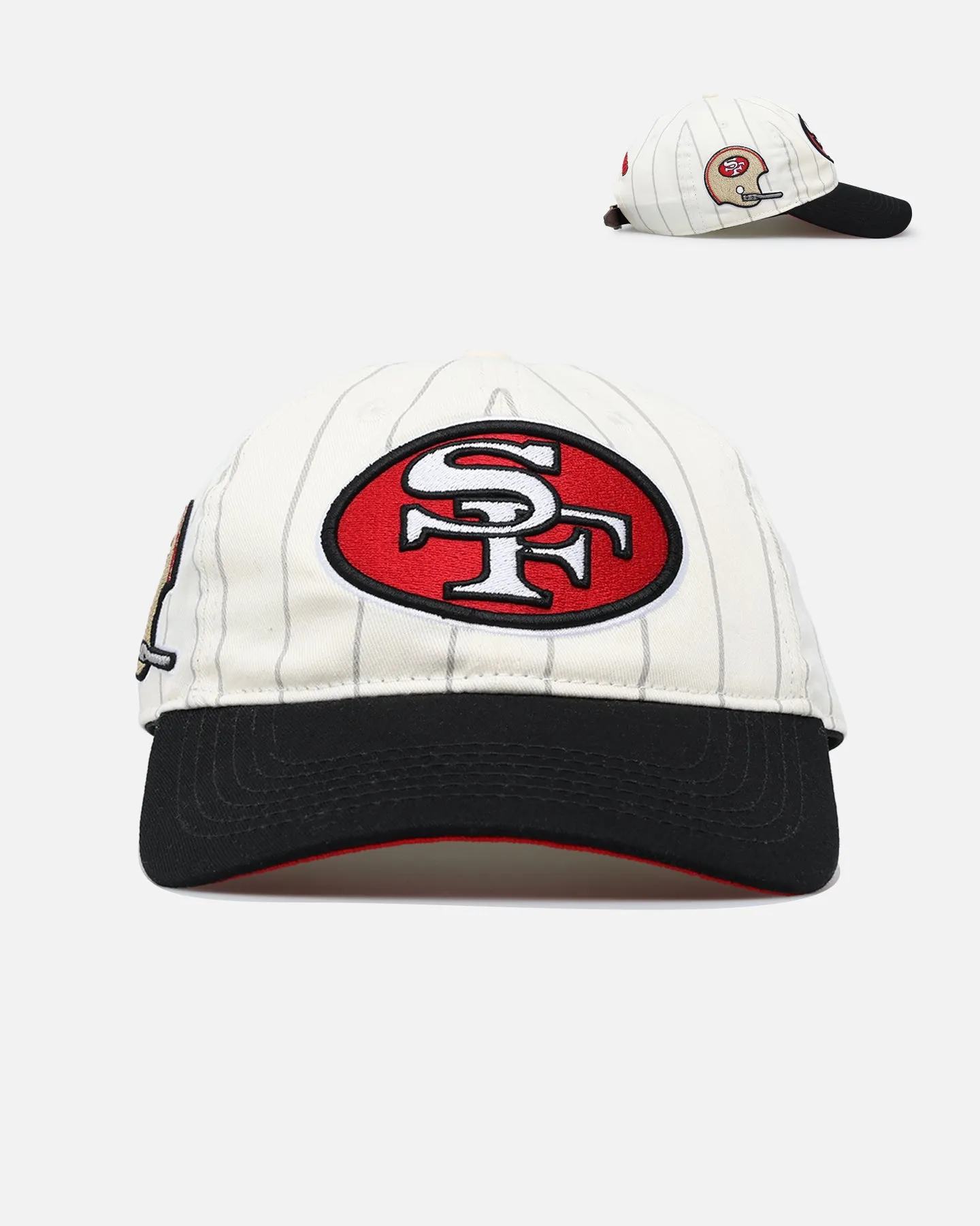Pro Standard San Francisco 49ers Pinstripe Classic Dad Hat Strapback Eggshell/Yellow sold by Culture Kings