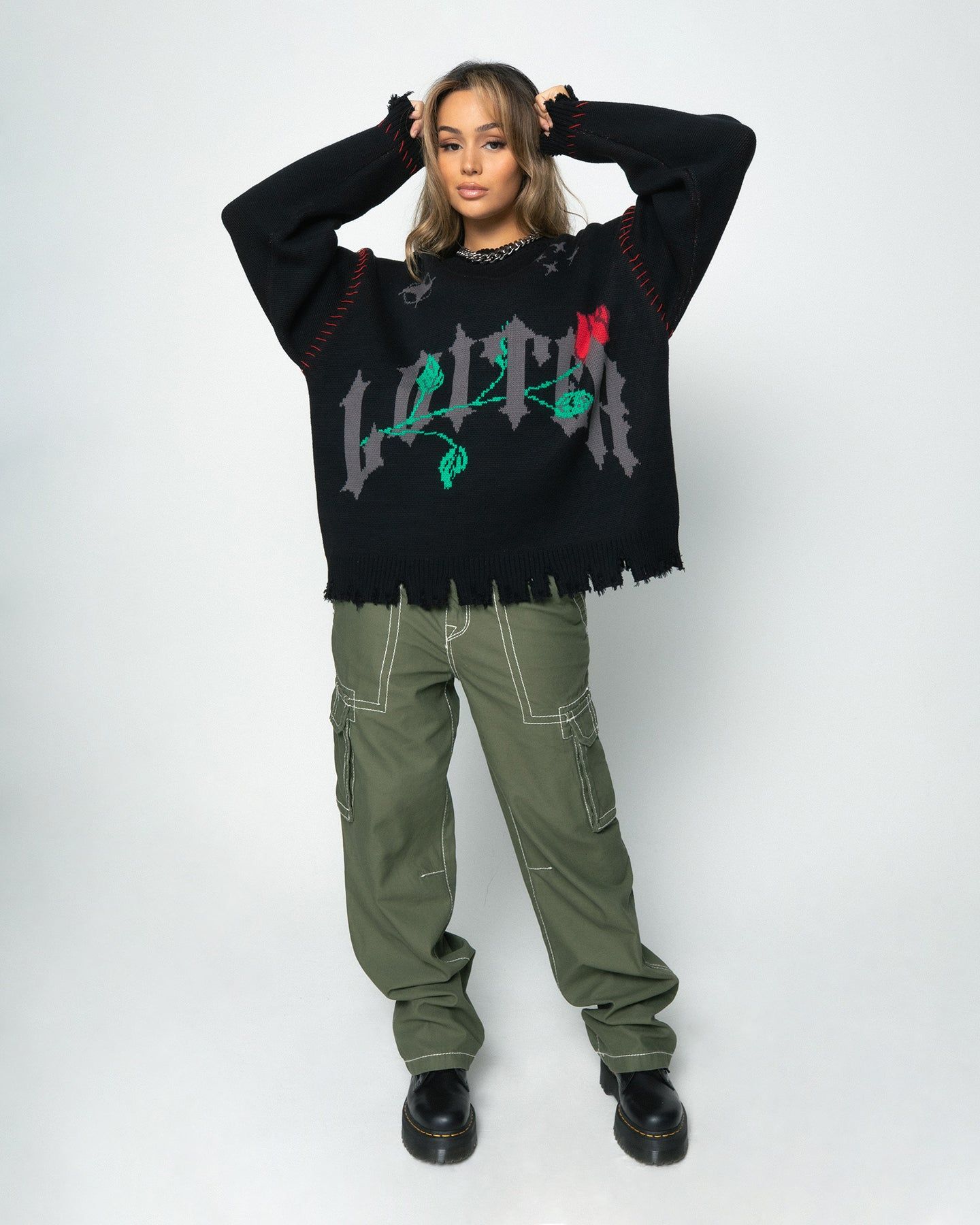 Loiter Fable Distressed Knit Sweater Black sold by Culture Kings product image thumbnail 2