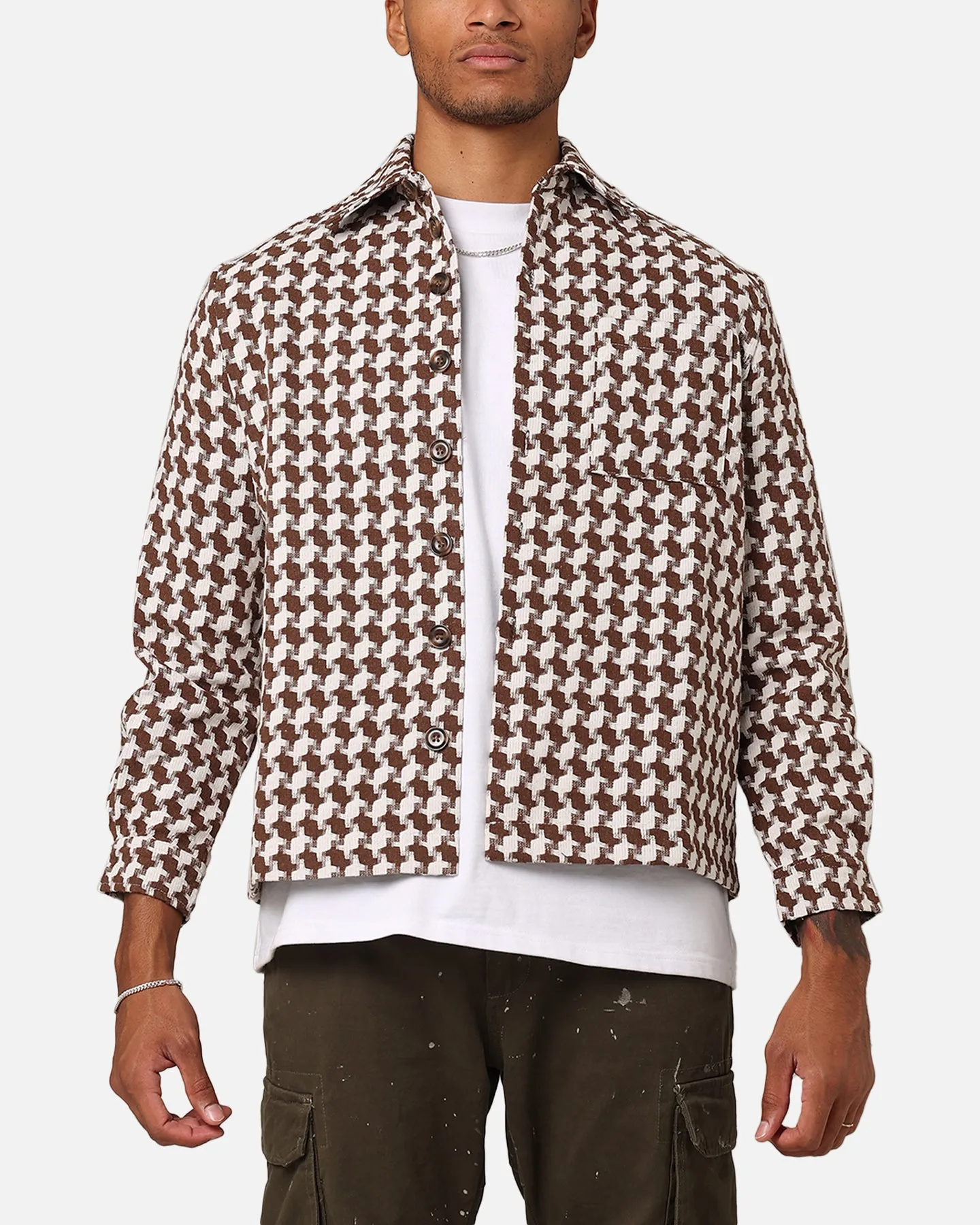 XXIII Jacquard Weave Shacket Brown/White sold by Culture Kings
