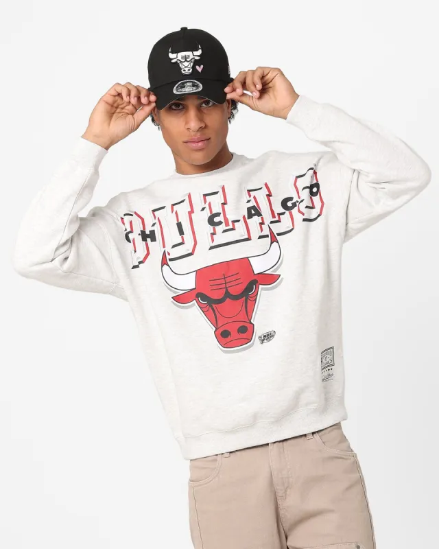 Mitchell & Ness Chicago Bulls XL Bevel Arch Crewneck Light Grey Marle sold by Culture Kings