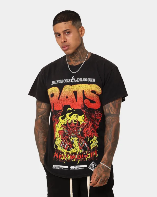 Rats Get Fat X Dungeons And Dragons Red Dragon Vintage T-Shirt Black Wash made by Culture Kings