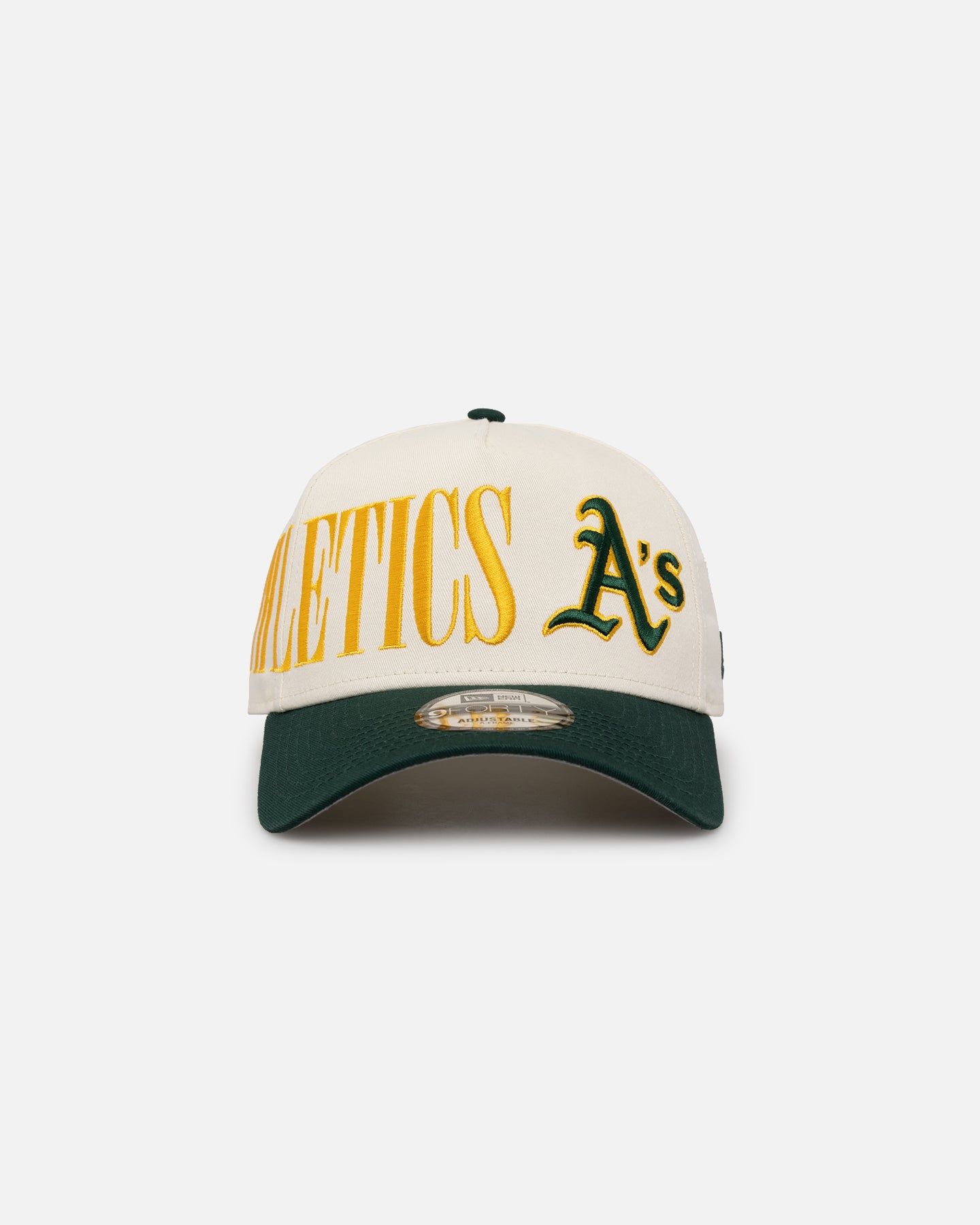 New Era Oakland Athletics 'Tall Text' 9FORTY A-Frame Snapback Chrome White/OTC sold by Culture Kings