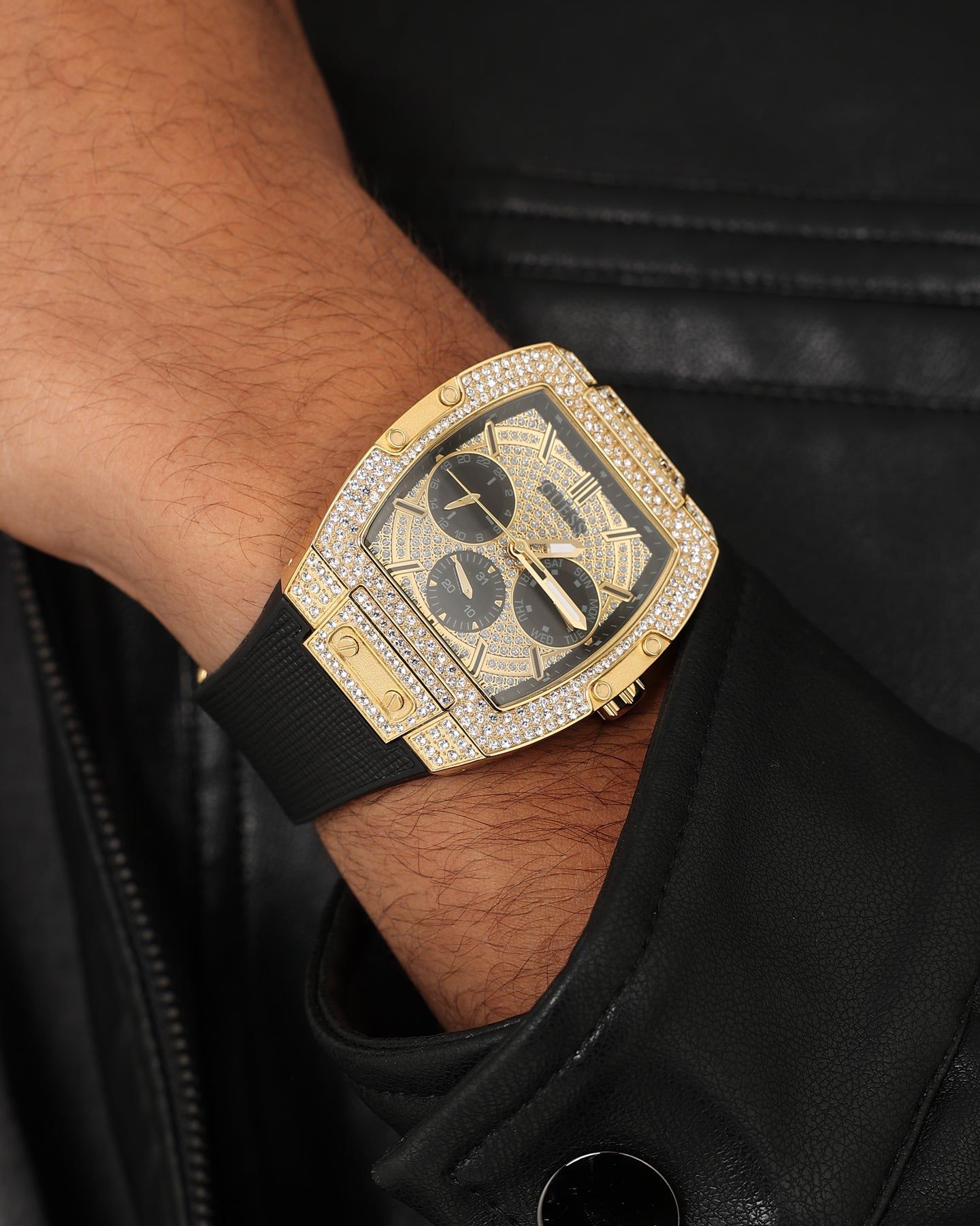 Guess Mainline Phoenix Gold Tone and Black Genuine Leather Flex Watch Gold sold by Culture Kings product image thumbnail 5