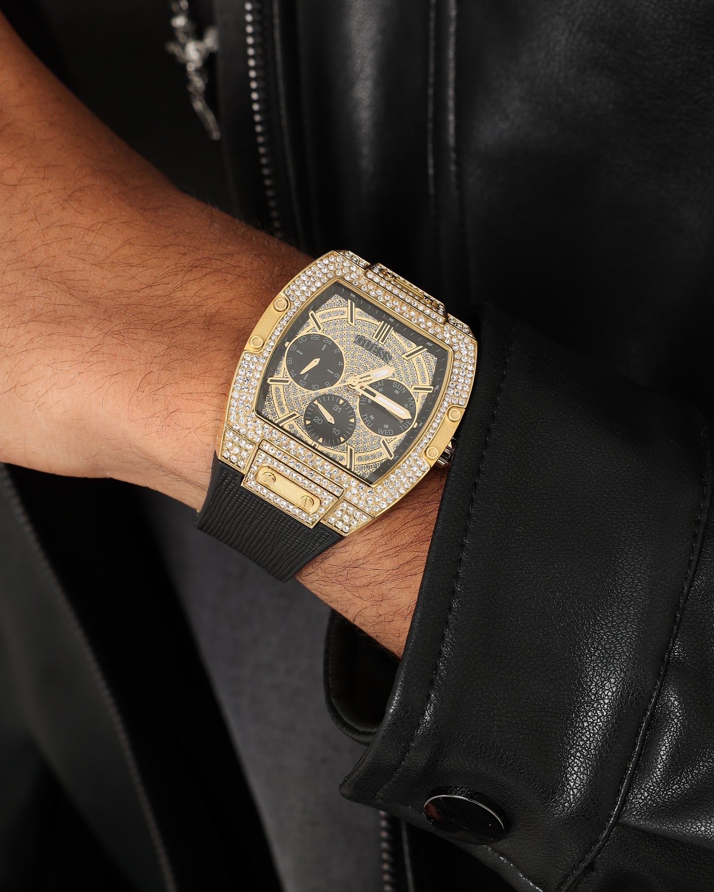 Guess Mainline Phoenix Gold Tone and Black Genuine Leather Flex Watch Gold sold by Culture Kings product image thumbnail 3