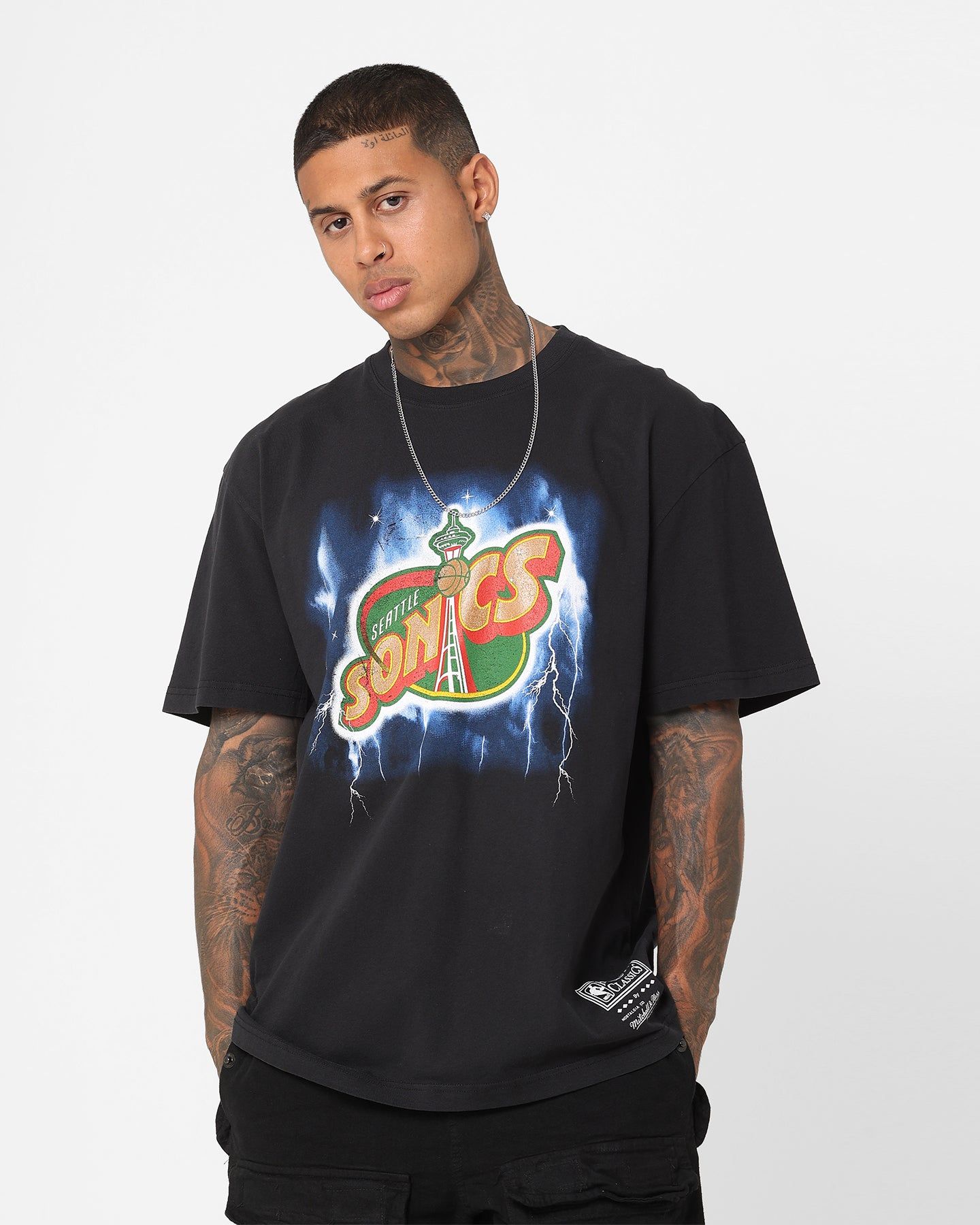 Mitchell & Ness Seattle Supersonics Logo Lightning T-Shirt Black sold by Culture Kings