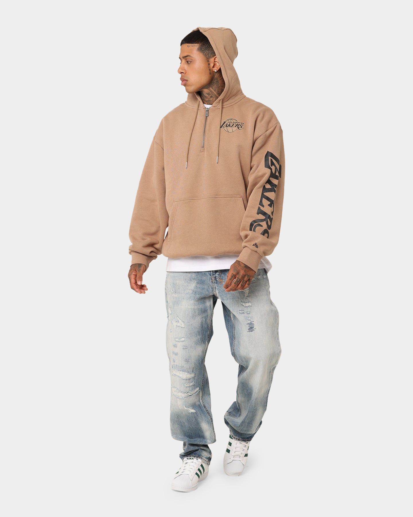 New Era Los Angeles Lakers Quarter Zip Sleeve Script Hoodie Khaki/Black sold by Culture Kings product image thumbnail 2