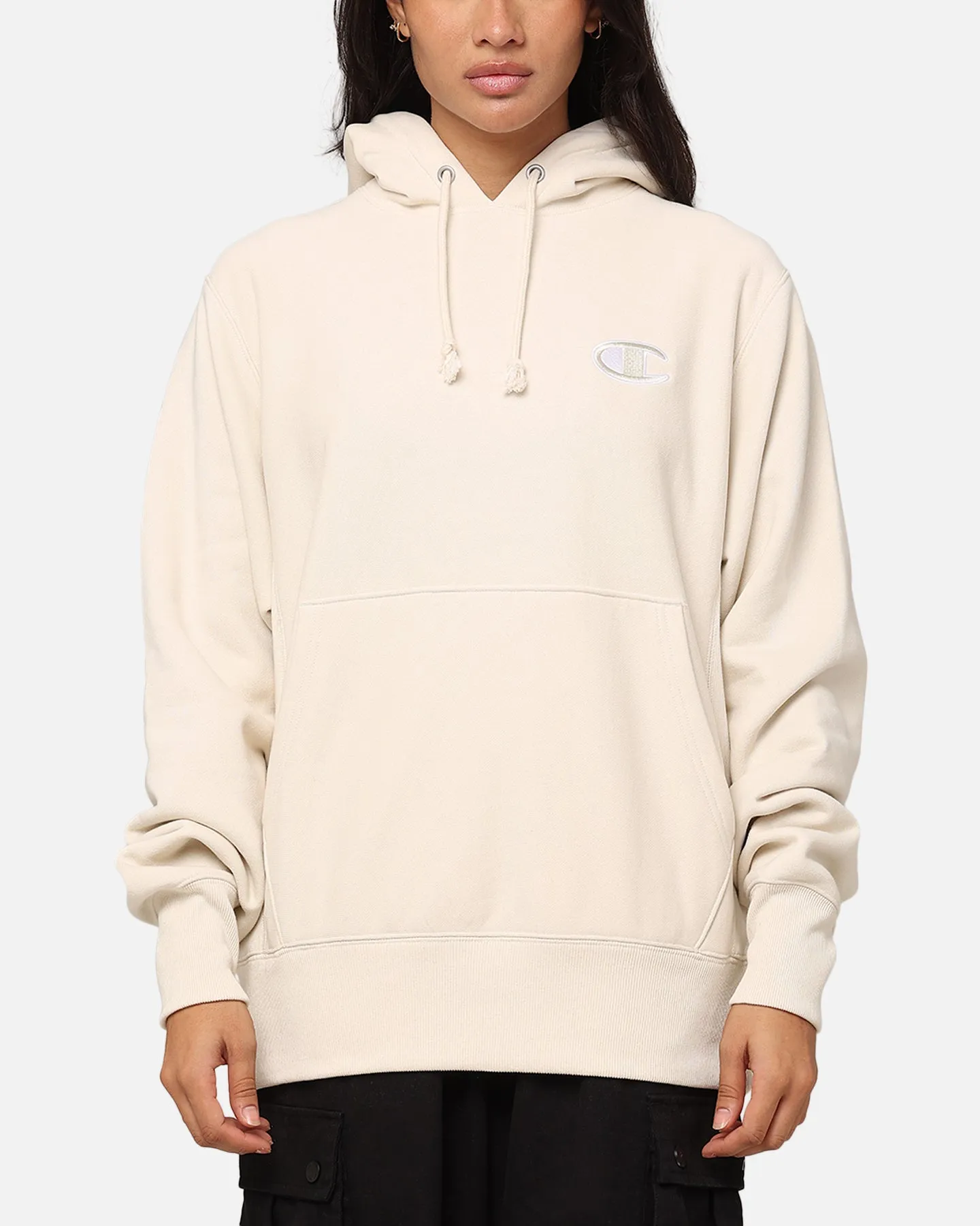 Champion Reverse Weave Big C Hoodie Oat Milk Latte sold by Culture Kings