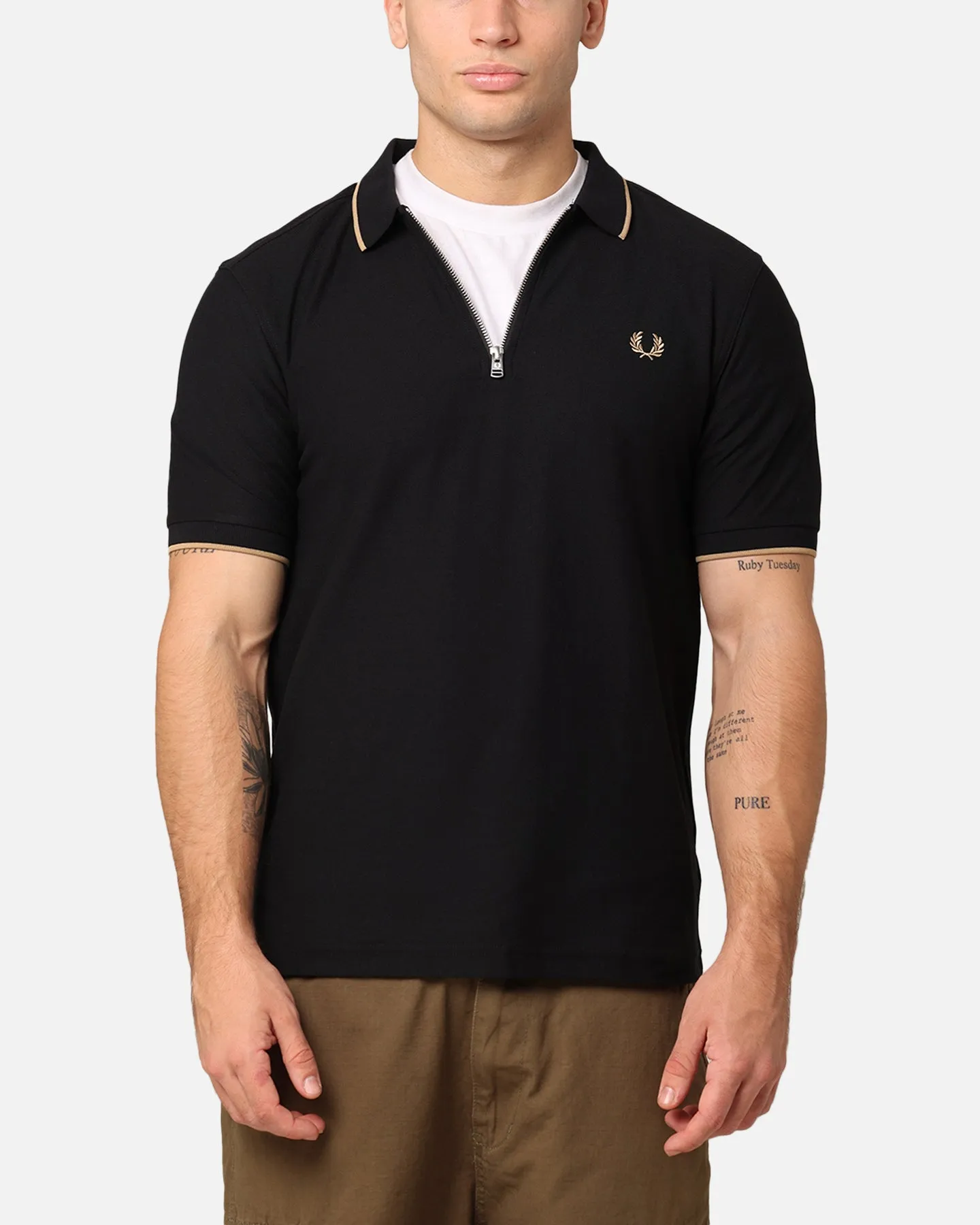 Fred Perry Crepe Pique Zip Neck Polo Shirt Black sold by Culture Kings