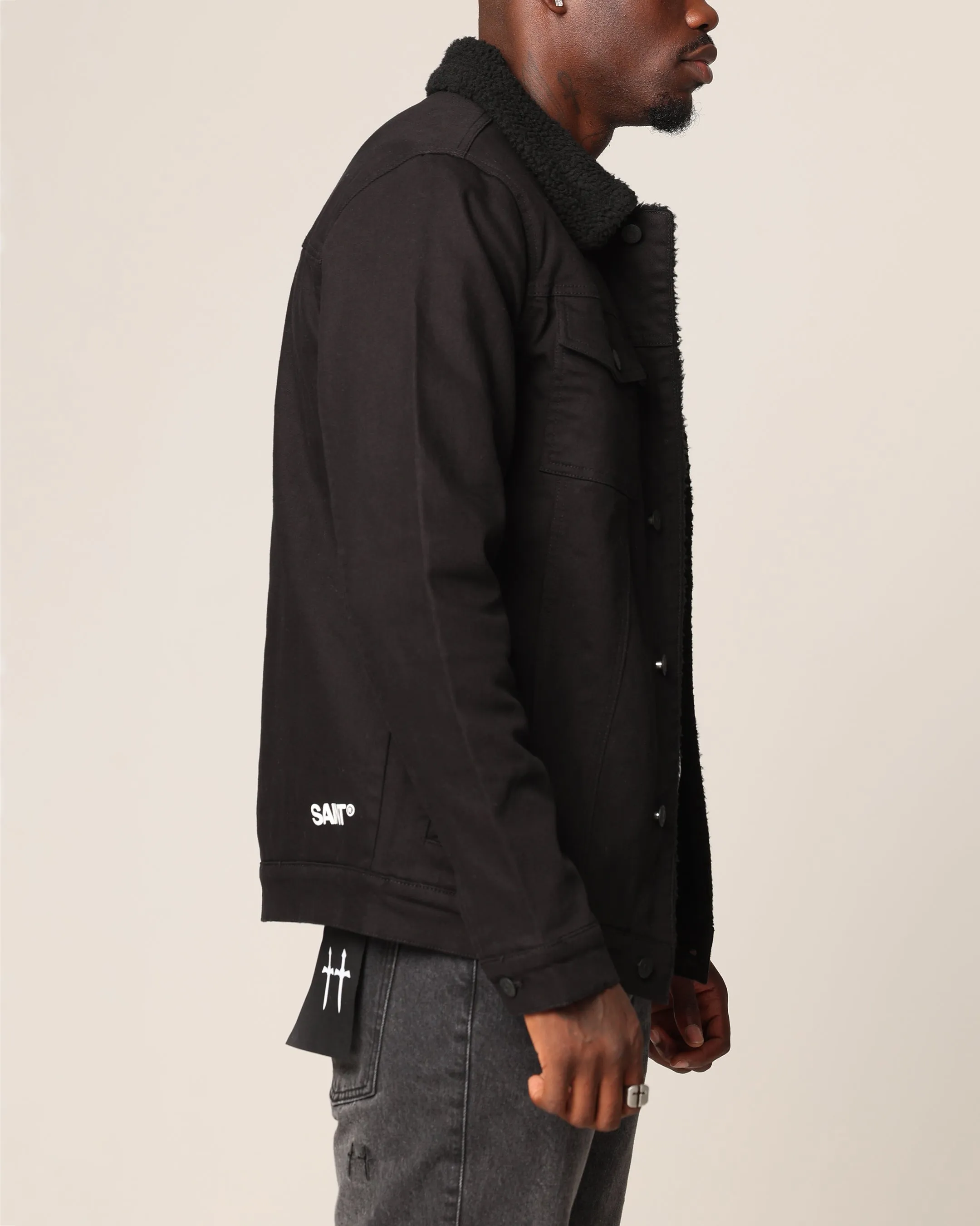 Saint Morta Sherpa Denim Jacket Black/Black sold by Culture Kings product image thumbnail 4