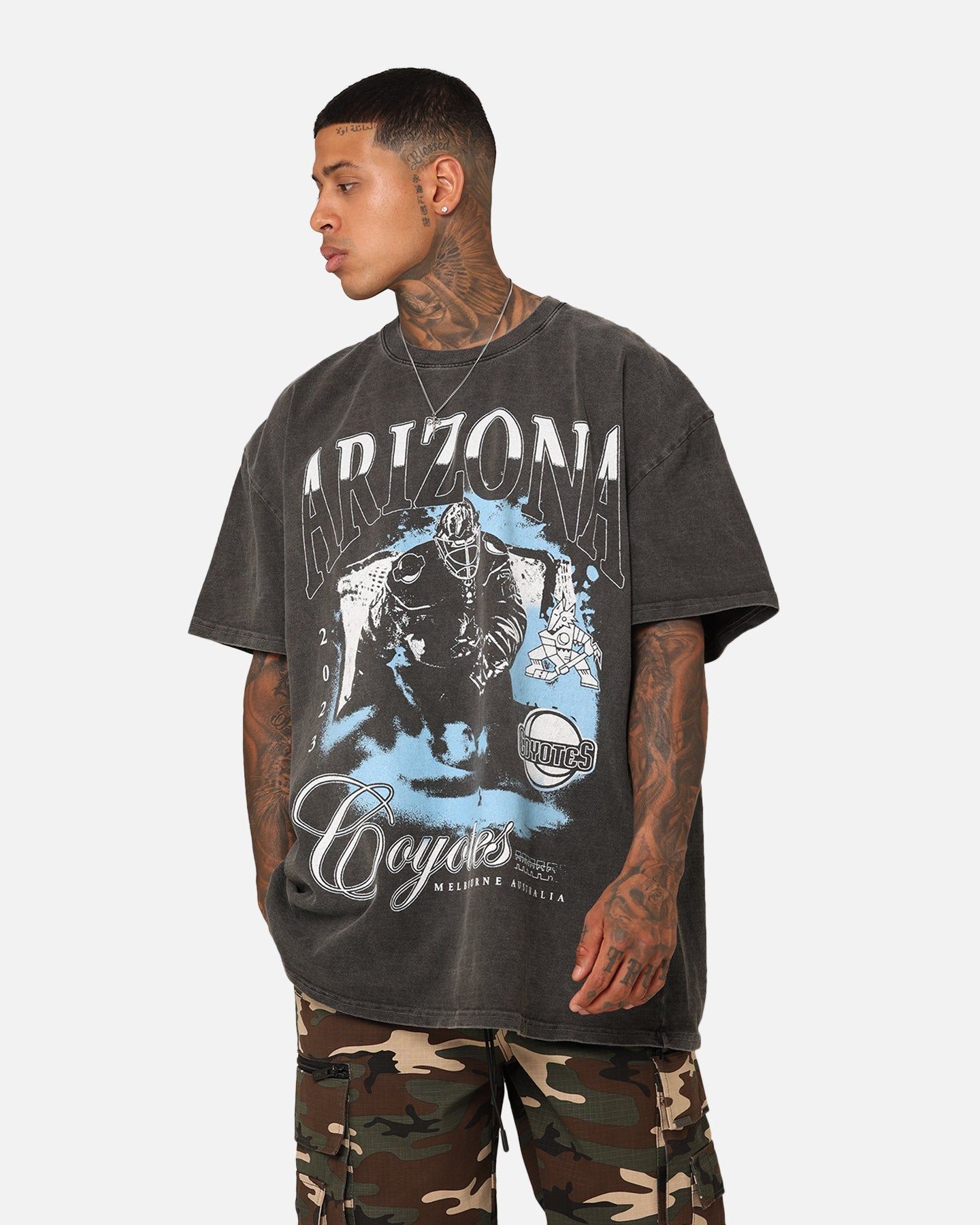 Culture Kings X NHL Arizona Coyotes Global Series Team Vintage Heavyweight T-Shirt Black Wash sold by Culture Kings