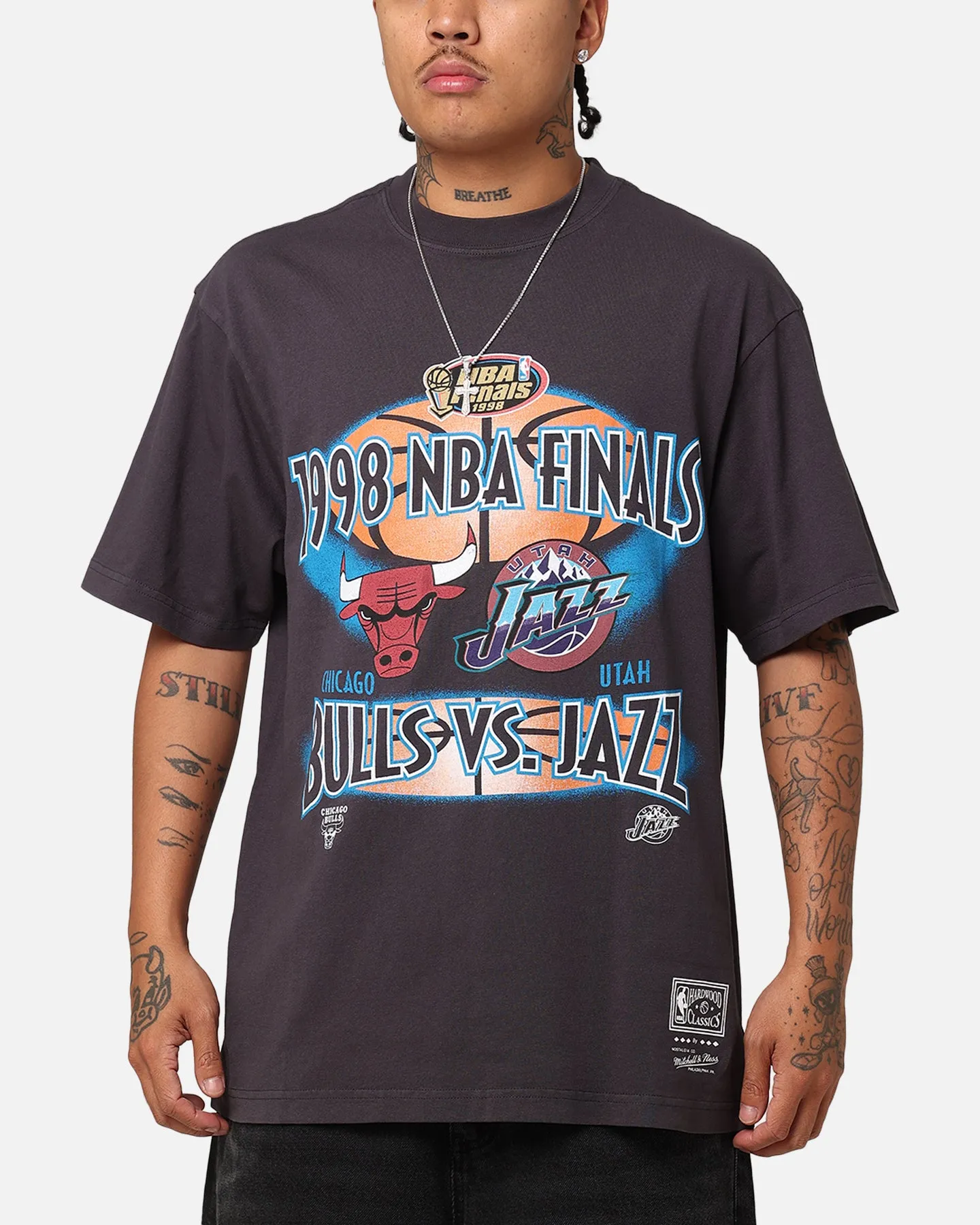 Mitchell & Ness Chicago Bulls Vs. Utah Jazz 1998 Finals T-Shirt Overdyed Black sold by Culture Kings
