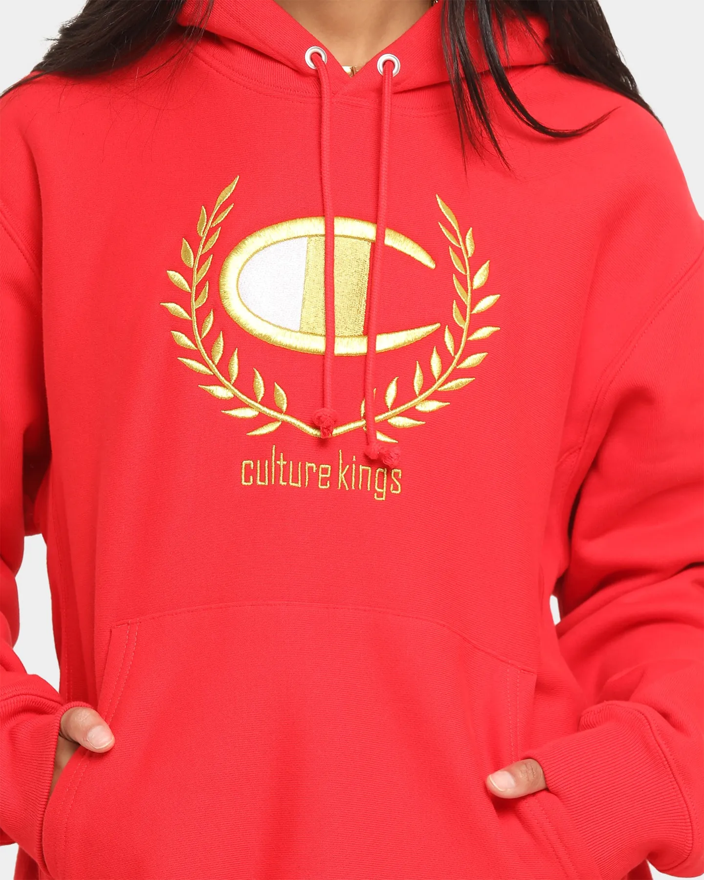 Champion Champion x Culture Kings Rev Weave Hoodie Red/Gold sold by Culture Kings product image thumbnail 5