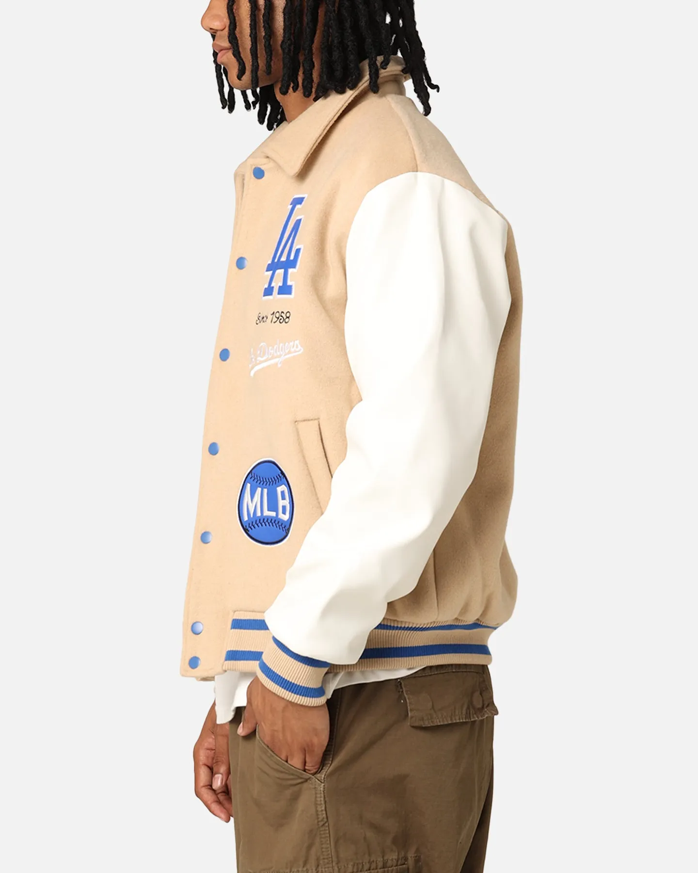 Majestic Athletic Los Angeles Dodgers City PU Melton Letterman Jacket Oatmilk sold by Culture Kings product image thumbnail 5