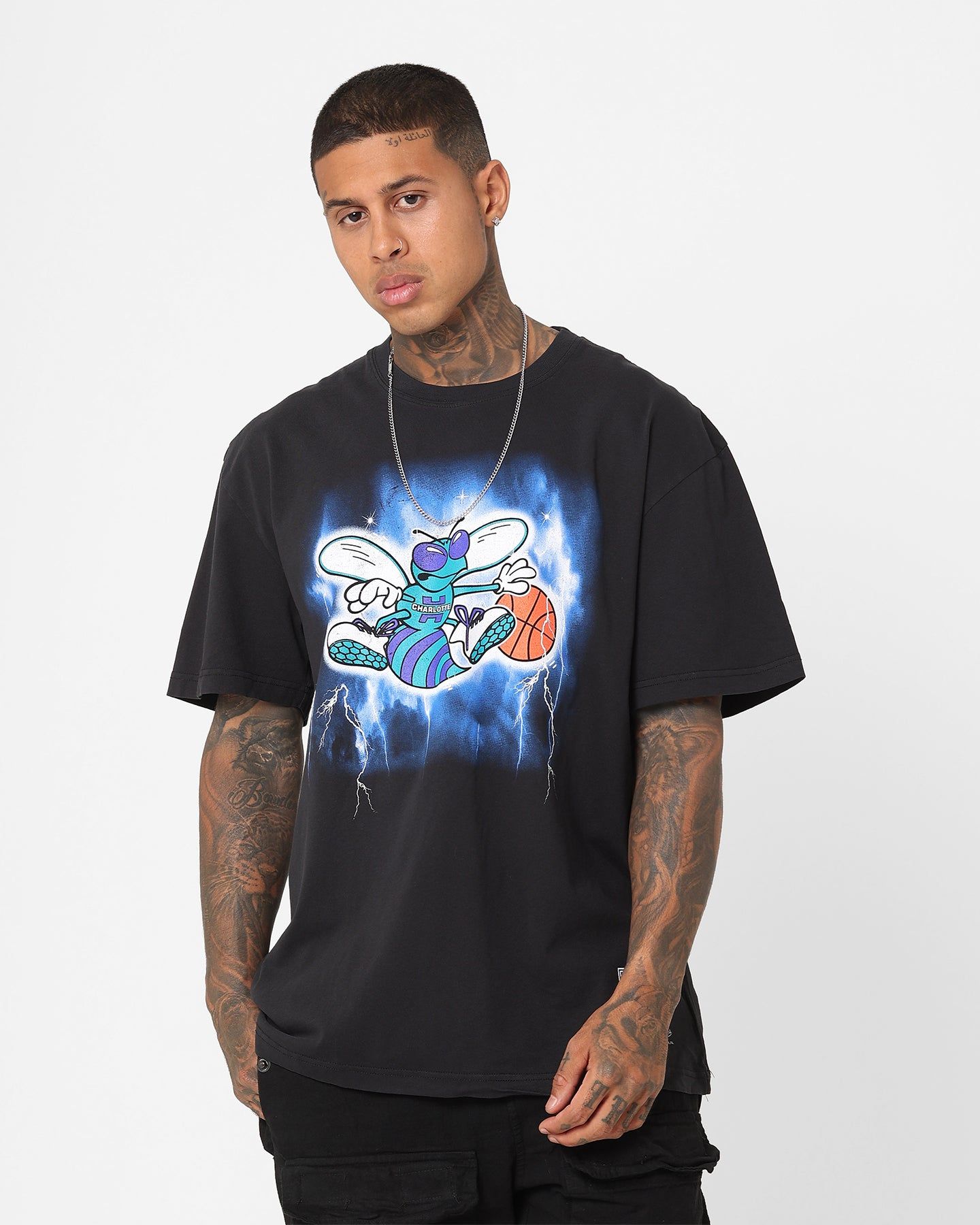 Mitchell & Ness Charlotte Hornets Logo Lightning T-Shirt Black sold by Culture Kings