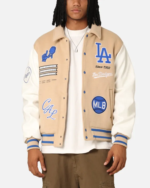 Majestic Athletic Los Angeles Dodgers City PU Melton Letterman Jacket Oatmilk sold by Culture Kings