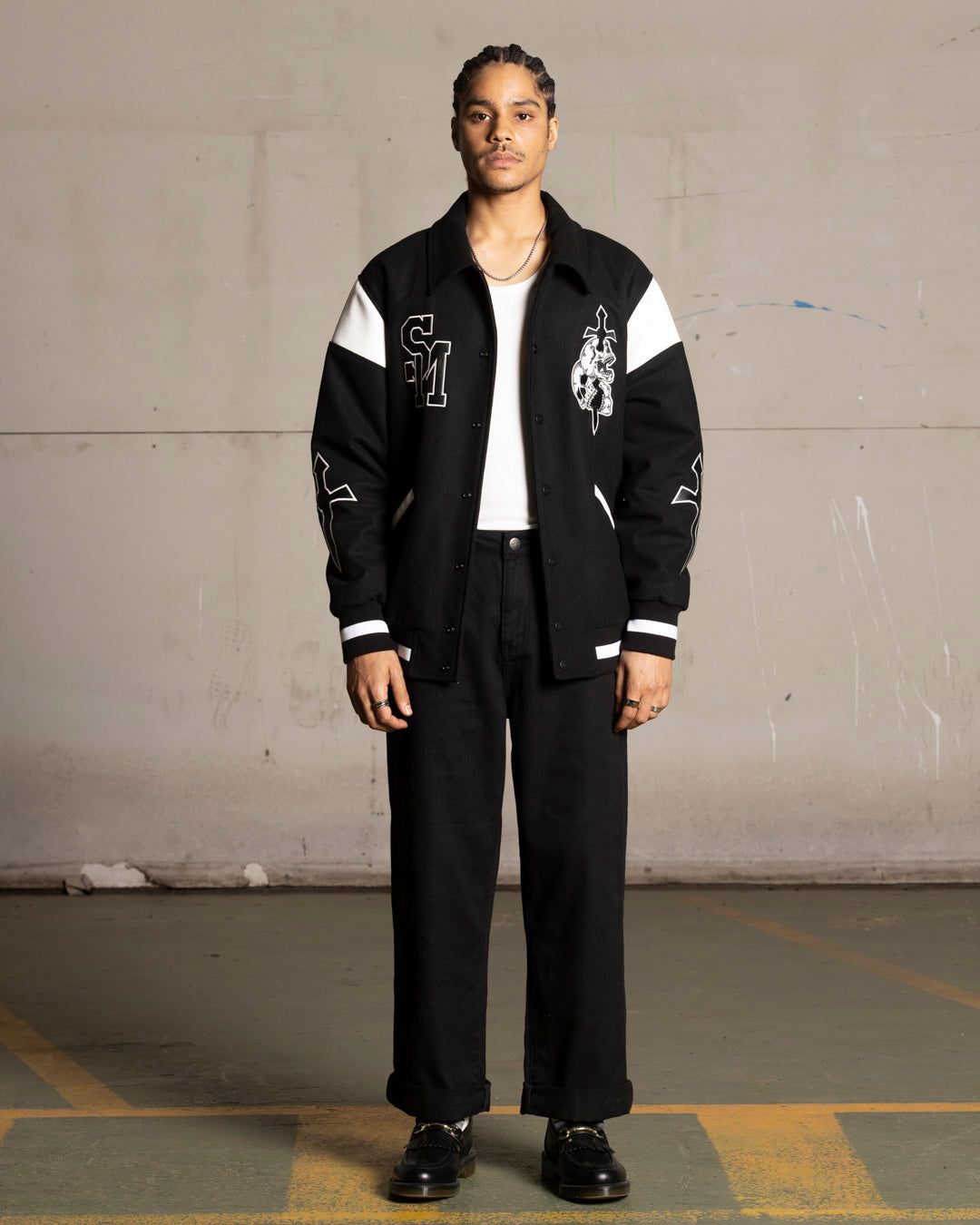 Saint Morta La Rambla Varsity Jacket Black/White sold by Culture Kings product image thumbnail 5