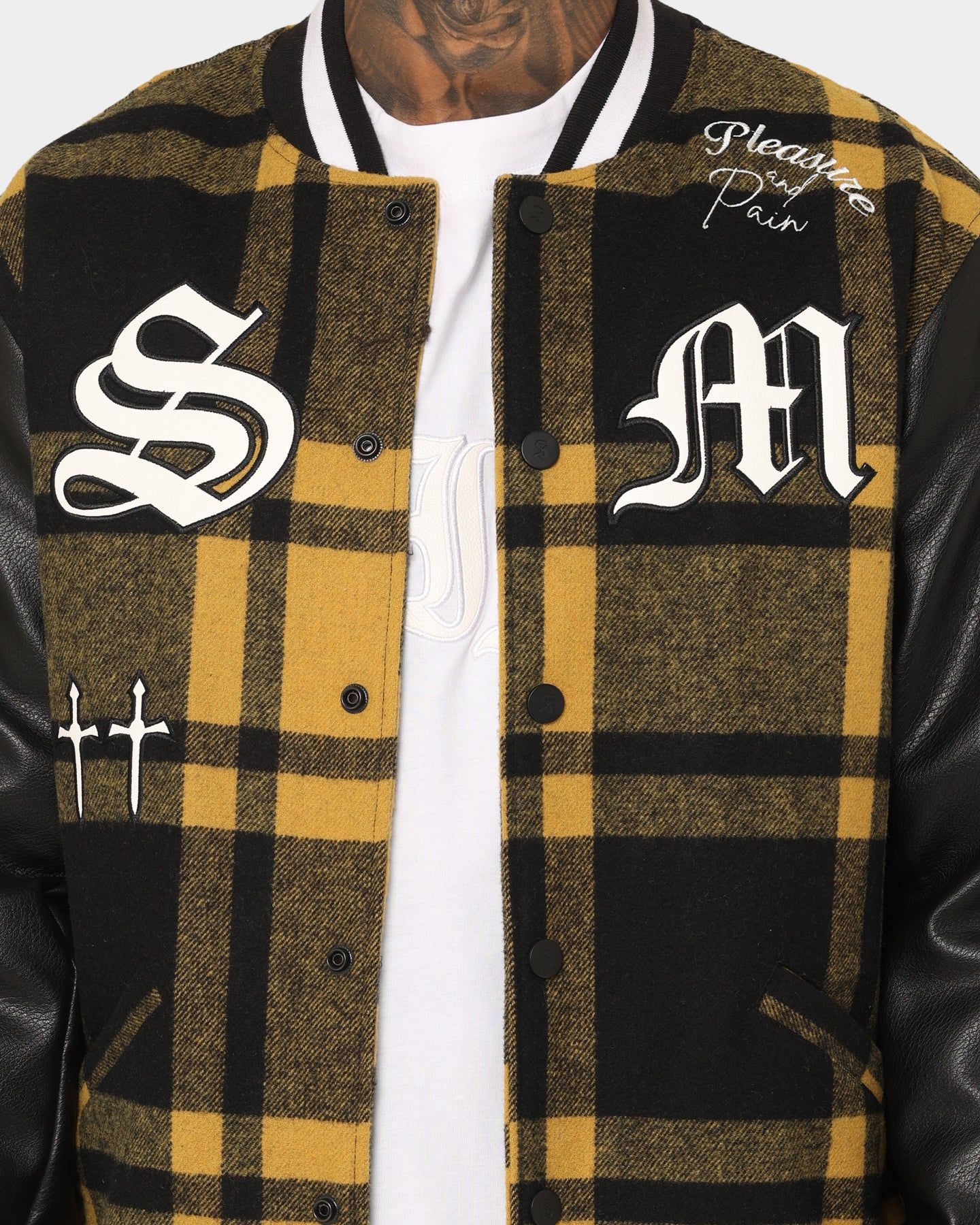 Saint Morta Graveyard Plaid Varsity Jacket Black/Yellow sold by Culture Kings product image thumbnail 4