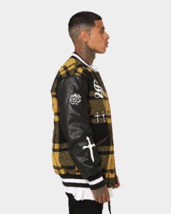 Saint Morta Graveyard Plaid Varsity Jacket Black/Yellow sold by Culture Kings