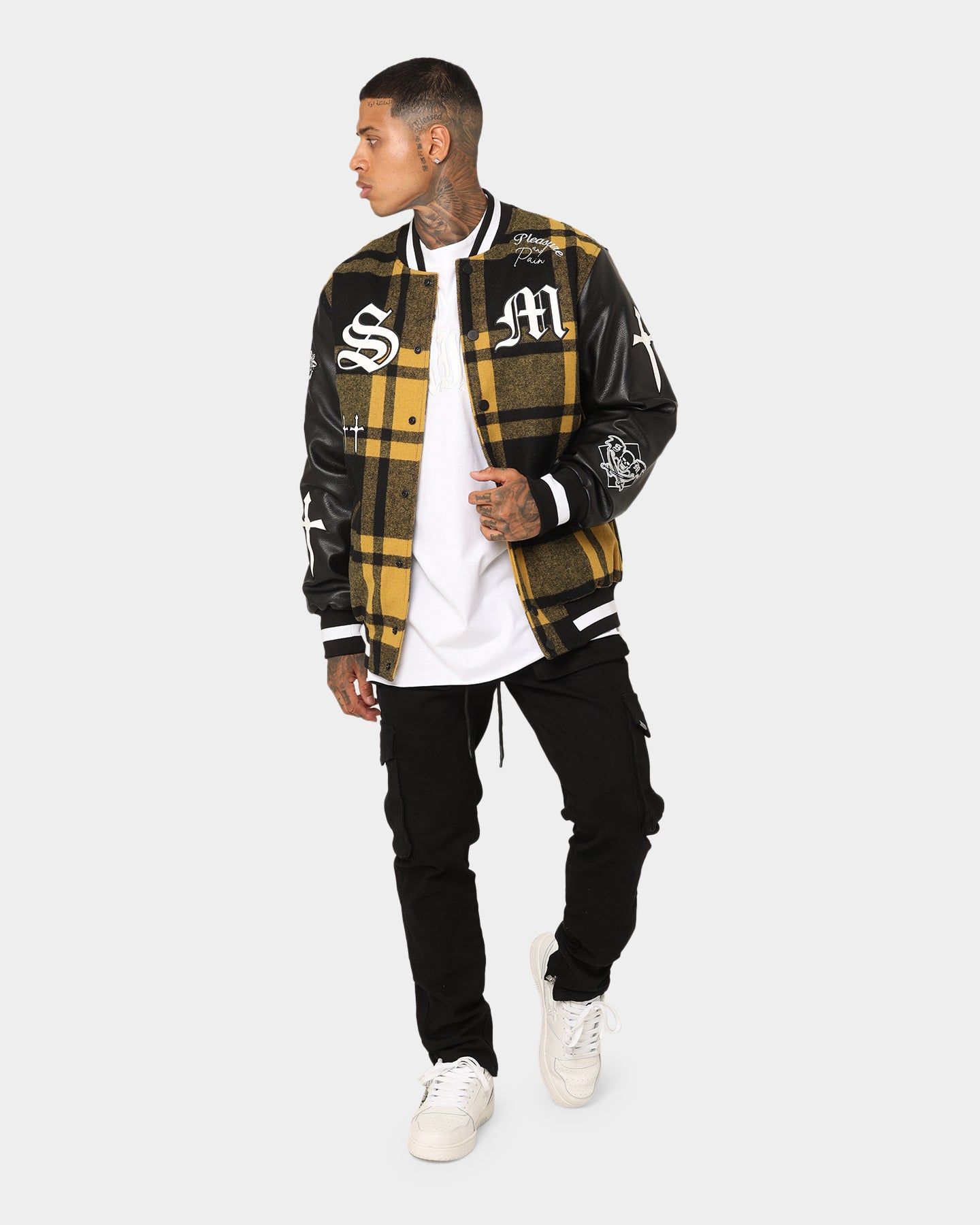 Saint Morta Graveyard Plaid Varsity Jacket Black/Yellow sold by Culture Kings product image thumbnail 3