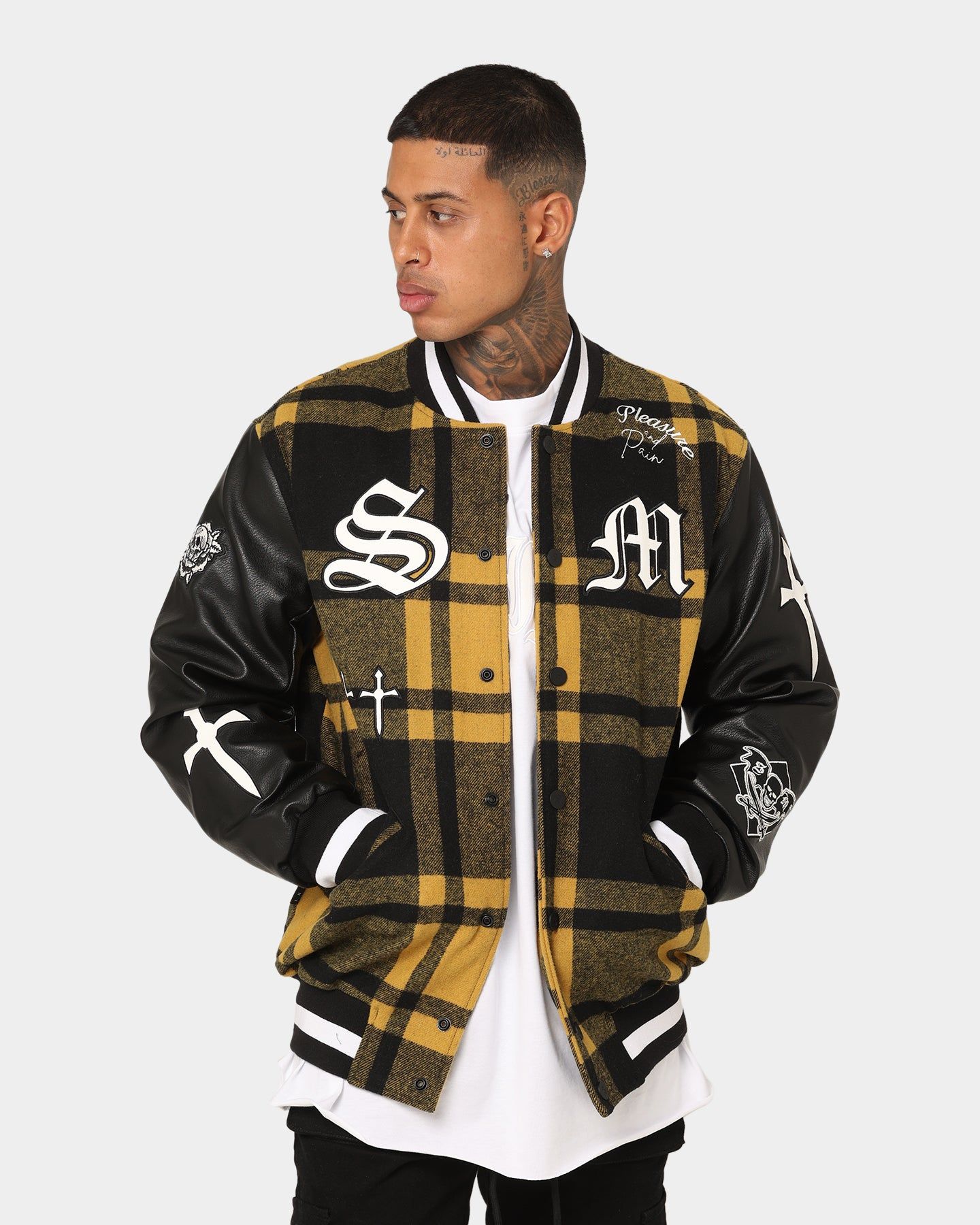 Saint Morta Graveyard Plaid Varsity Jacket Black/Yellow sold by Culture Kings
