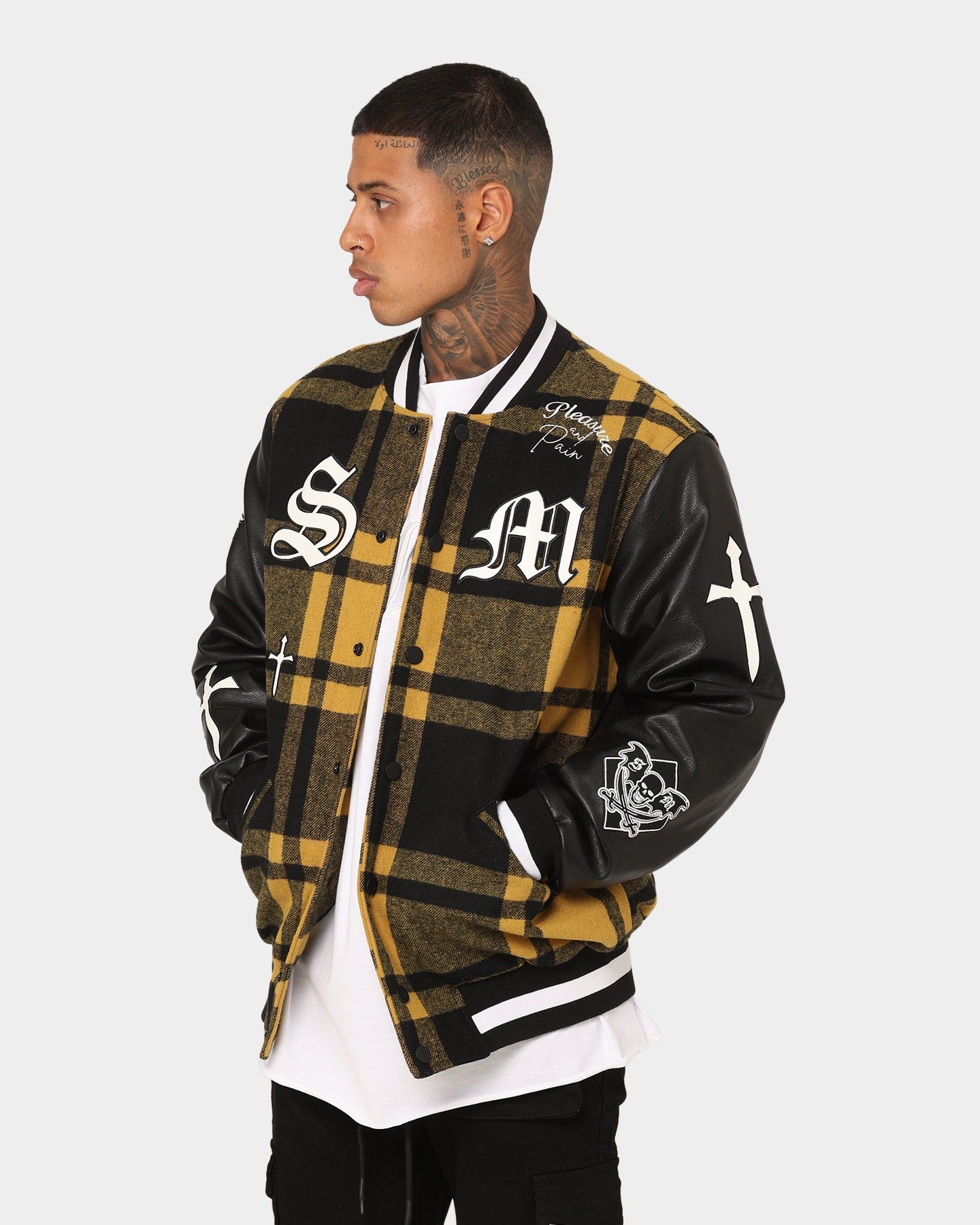 Saint Morta Graveyard Plaid Varsity Jacket Black/Yellow sold by Culture Kings product image thumbnail 7