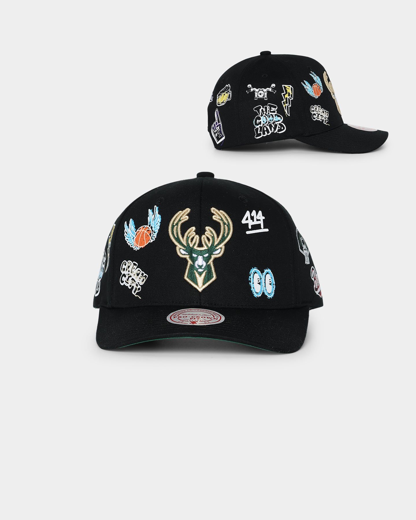 Mitchell & Ness Milwaukee Bucks 'Hand Drawn Doodle' Pro Crown Snapback Black sold by Culture Kings