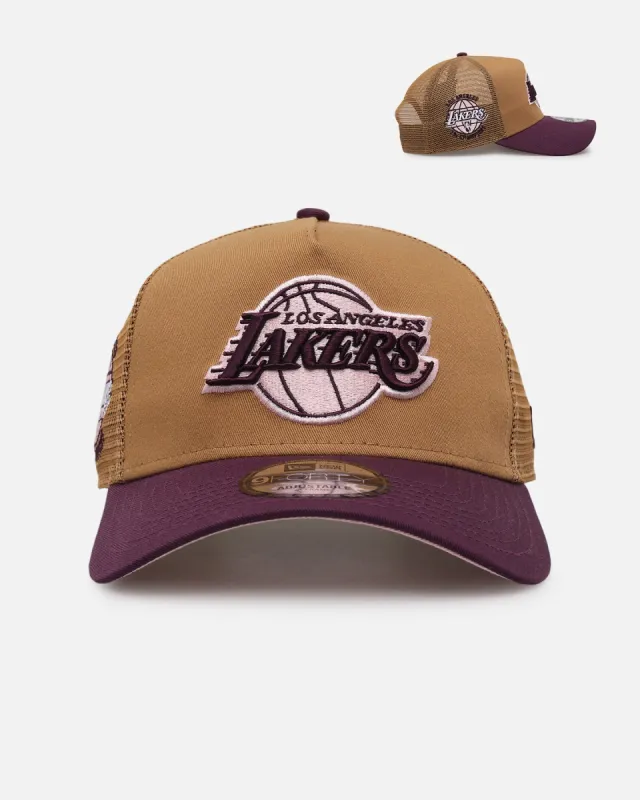 New Era Los Angeles Lakers 'Rustic Rose' 9FORTY A-Frame Trucker Snapback Wheat sold by Culture Kings
