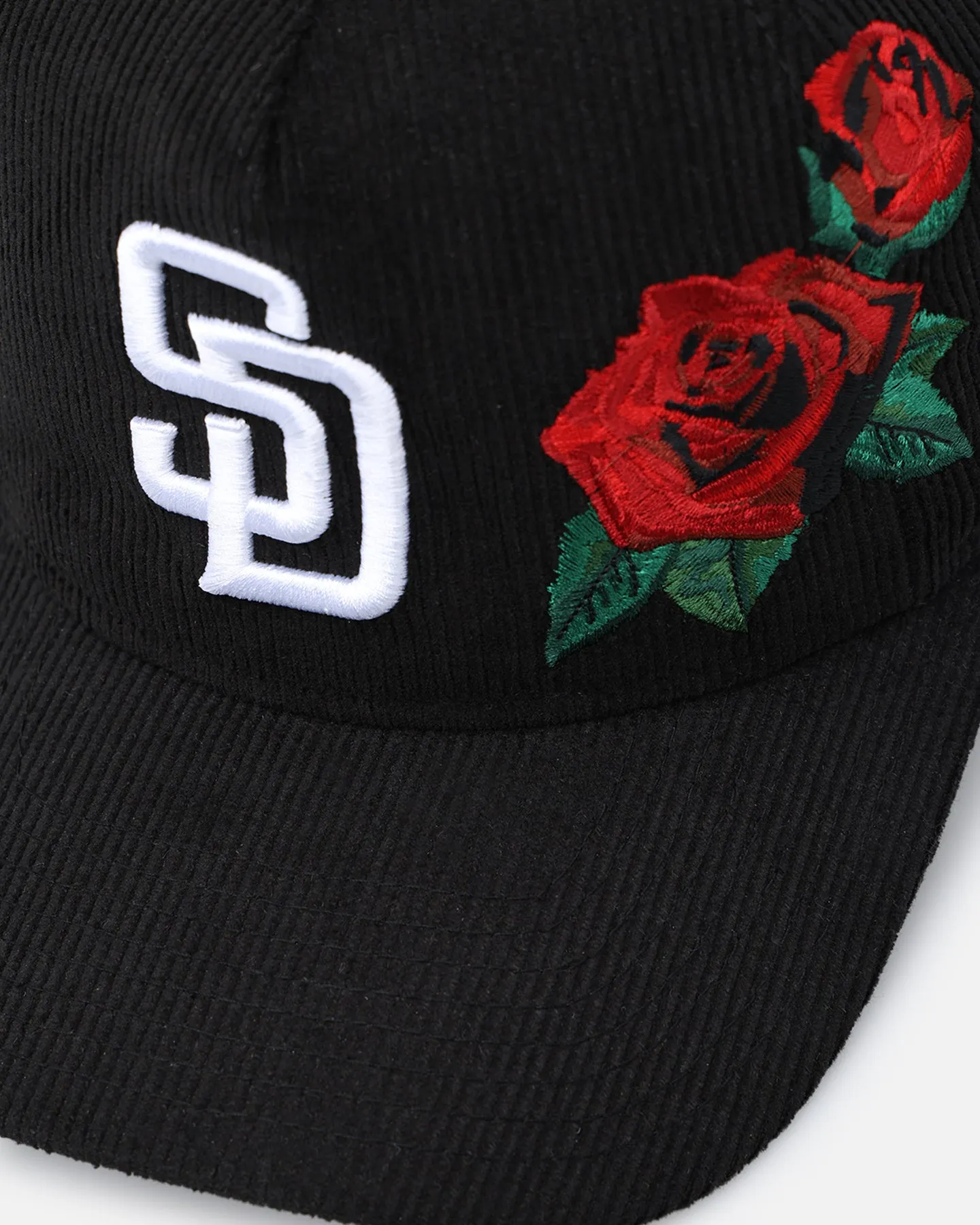 New Era San Diego Padres 'Corduroy Roses' Pre-Curved Golfer Snapback Black Corduroy/White sold by Culture Kings product image thumbnail 2