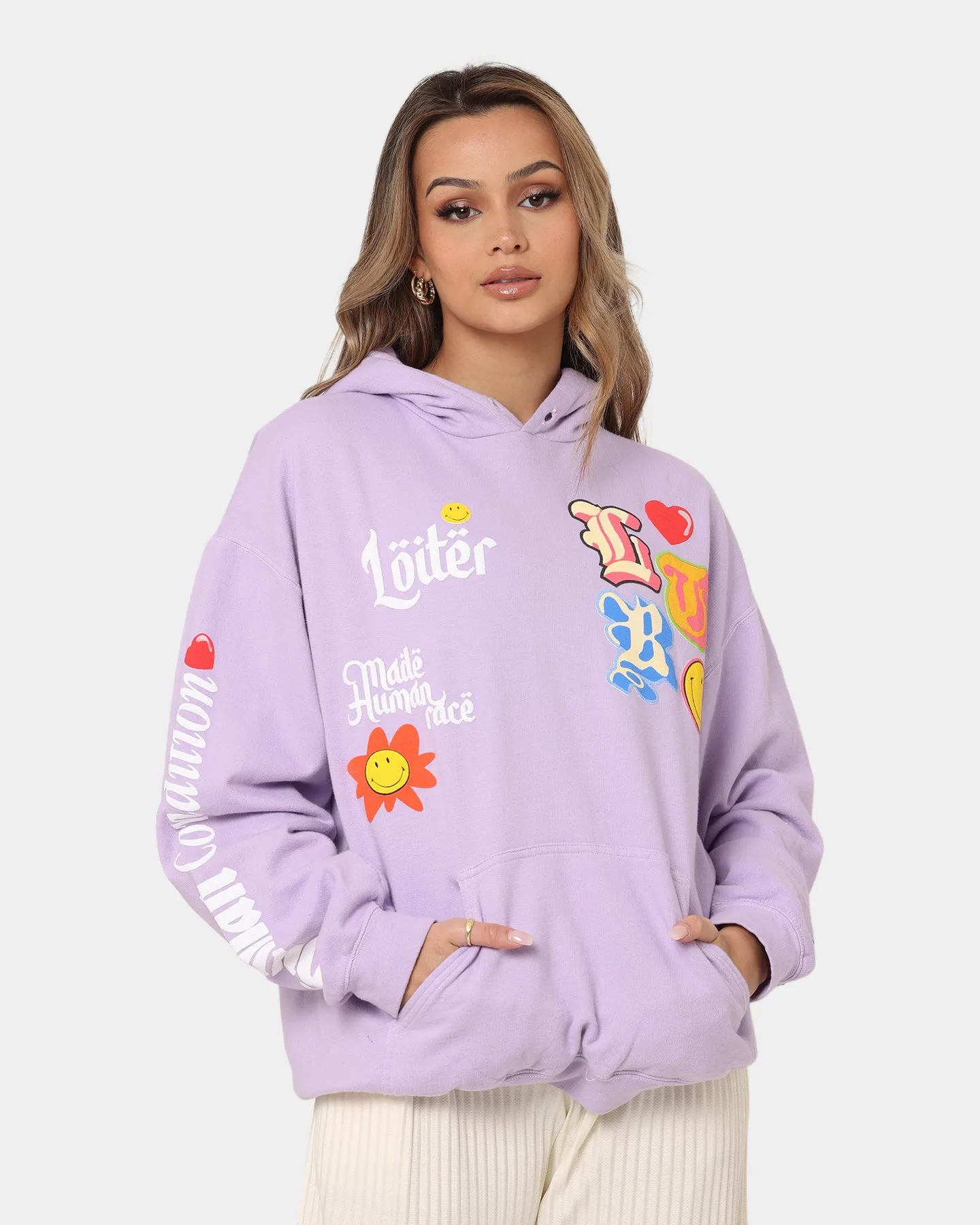 Loiter X Smiley Logo Puff Print Hoodie Lilac sold by Culture Kings