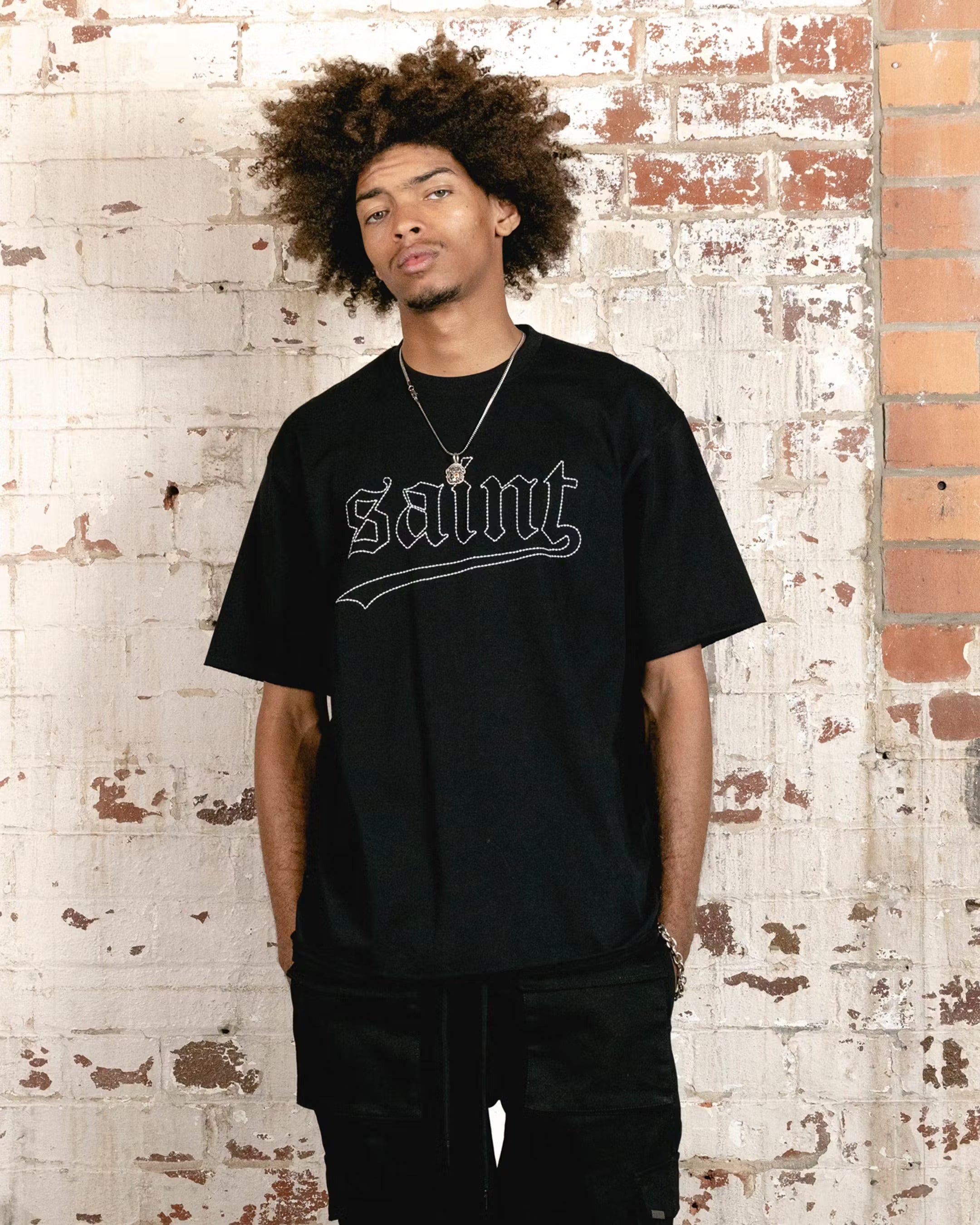 Saint Morta Allstar Embroidered Drop T-Shirt Black/White sold by Culture Kings